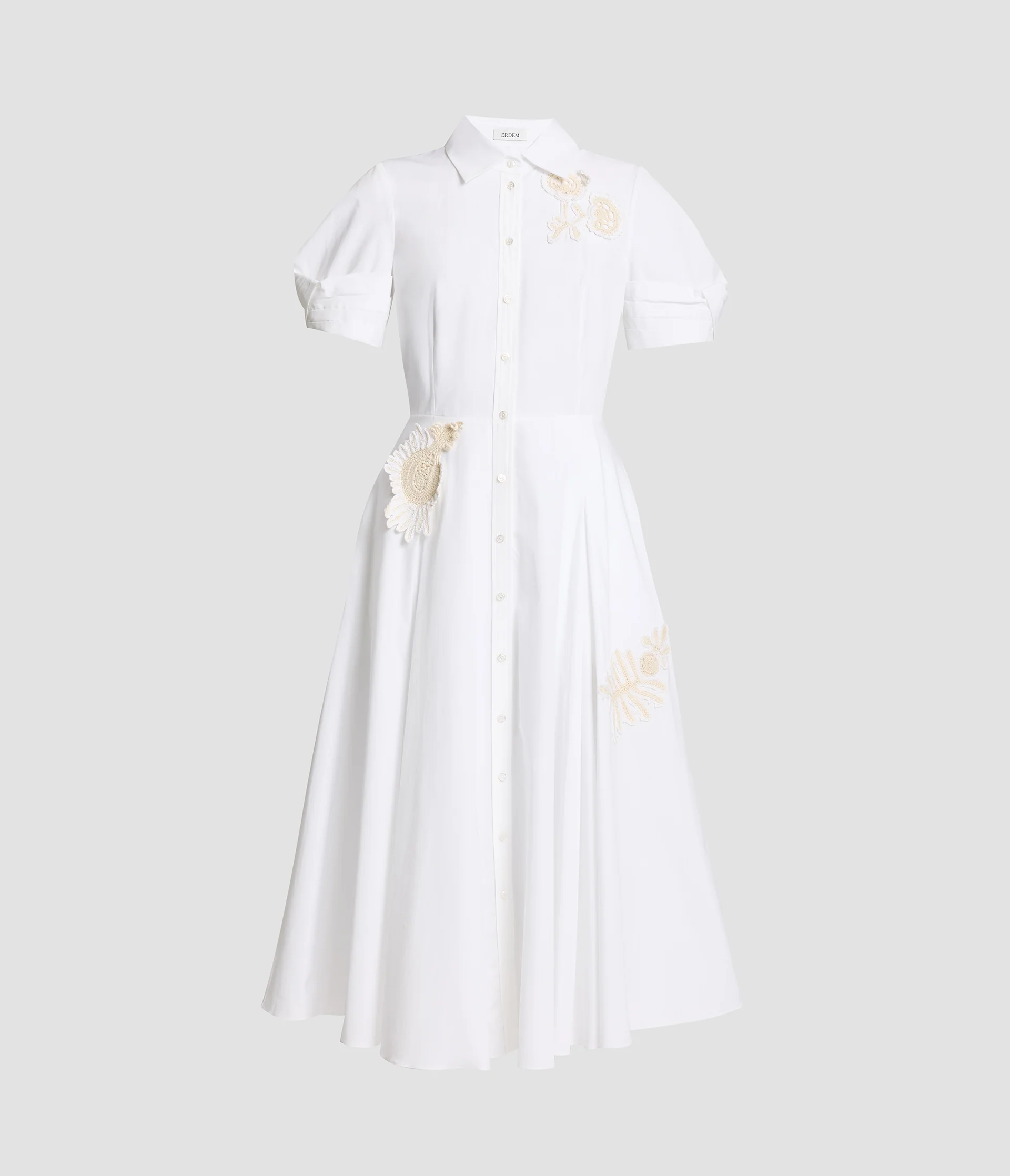 Appliqué Cotton Midi Shirt Dress
