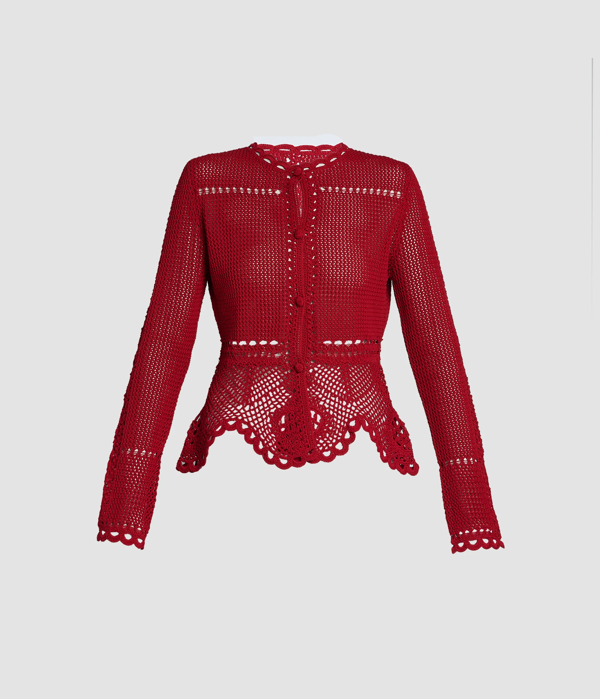 Cotton Crochet Peplum Cardigan