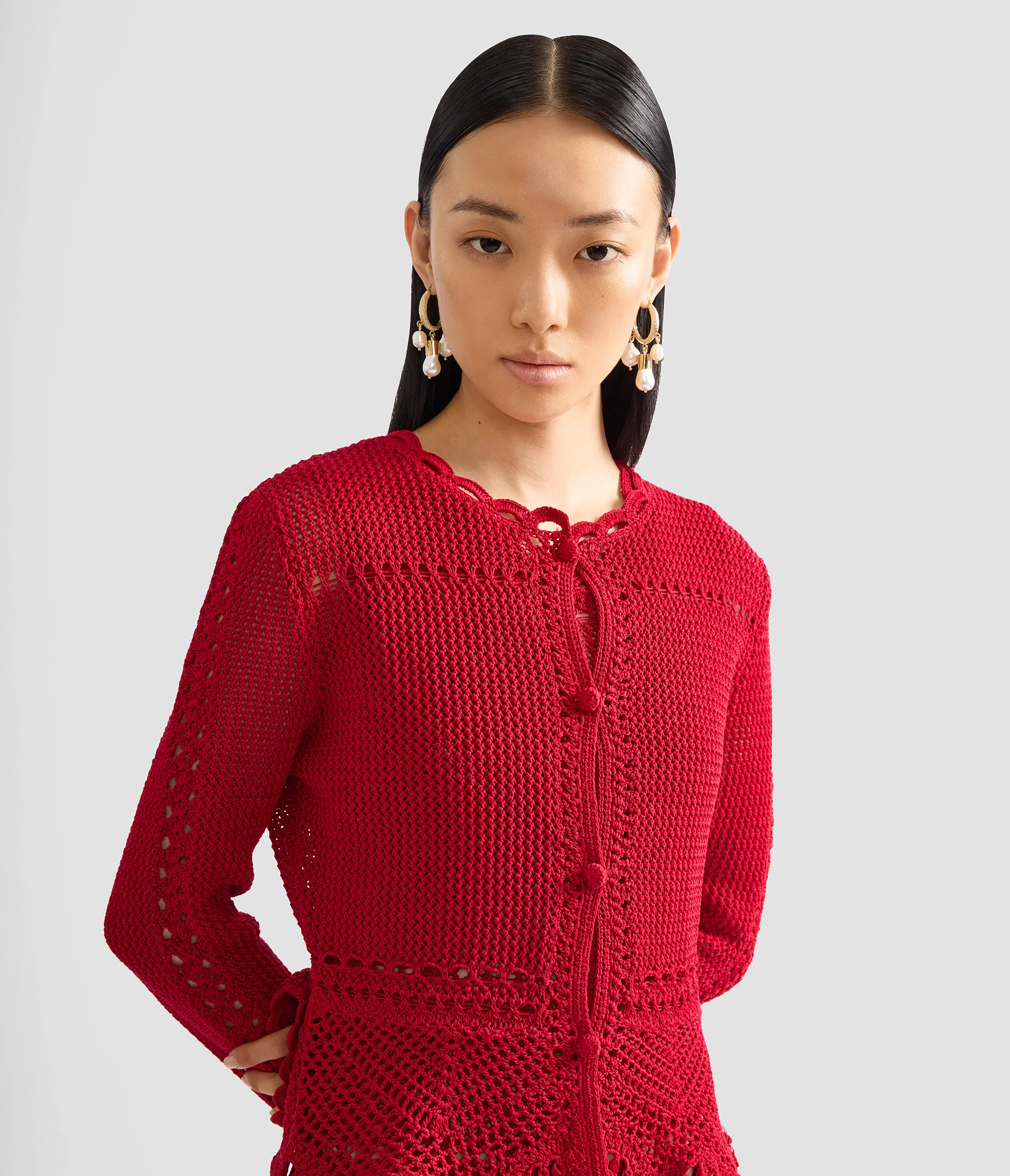 Cotton Crochet Peplum Cardigan - Image 6