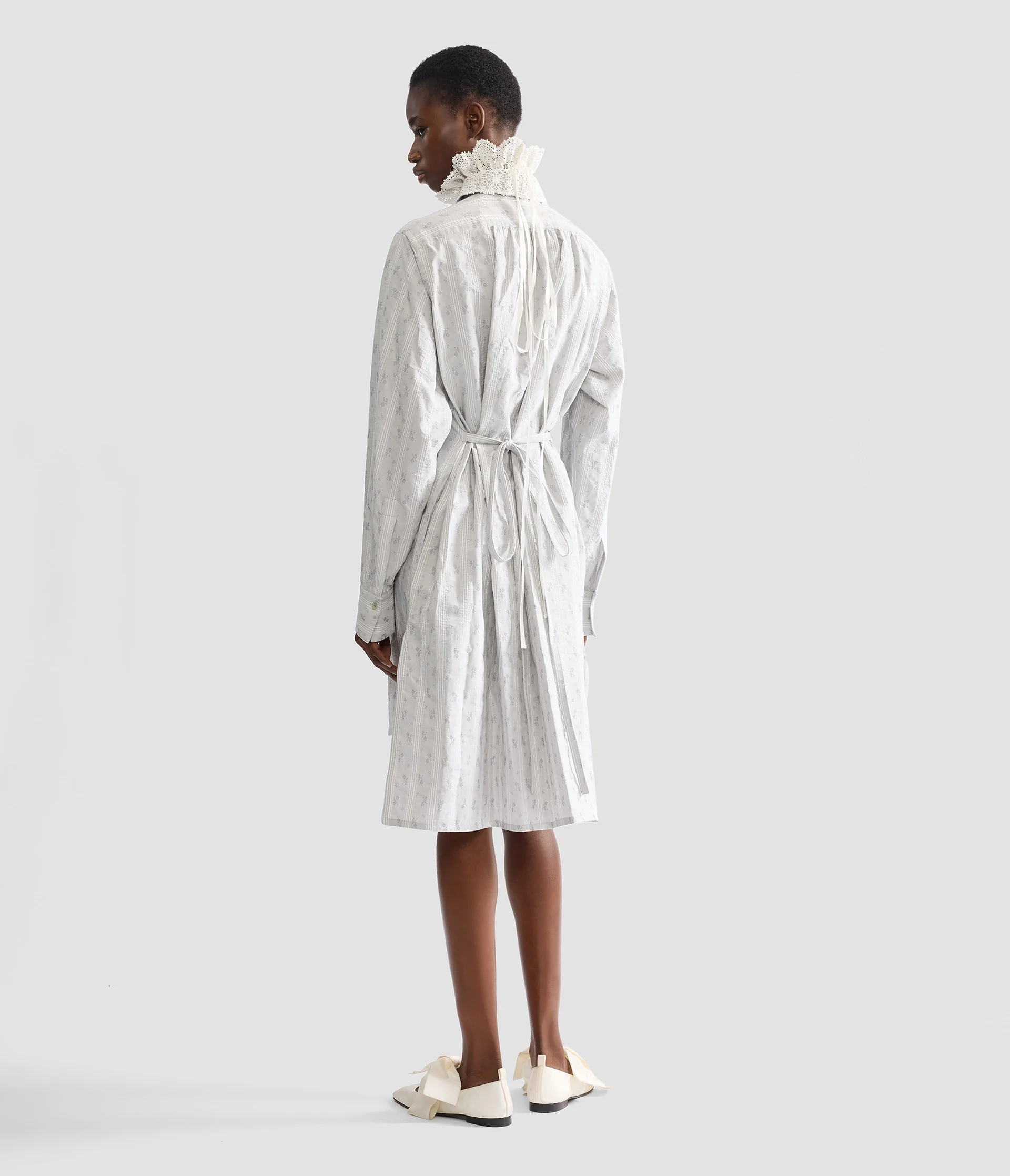 Ditsy Cotton Stripe Long Sleeve Mini Shirt Dress - Image 3