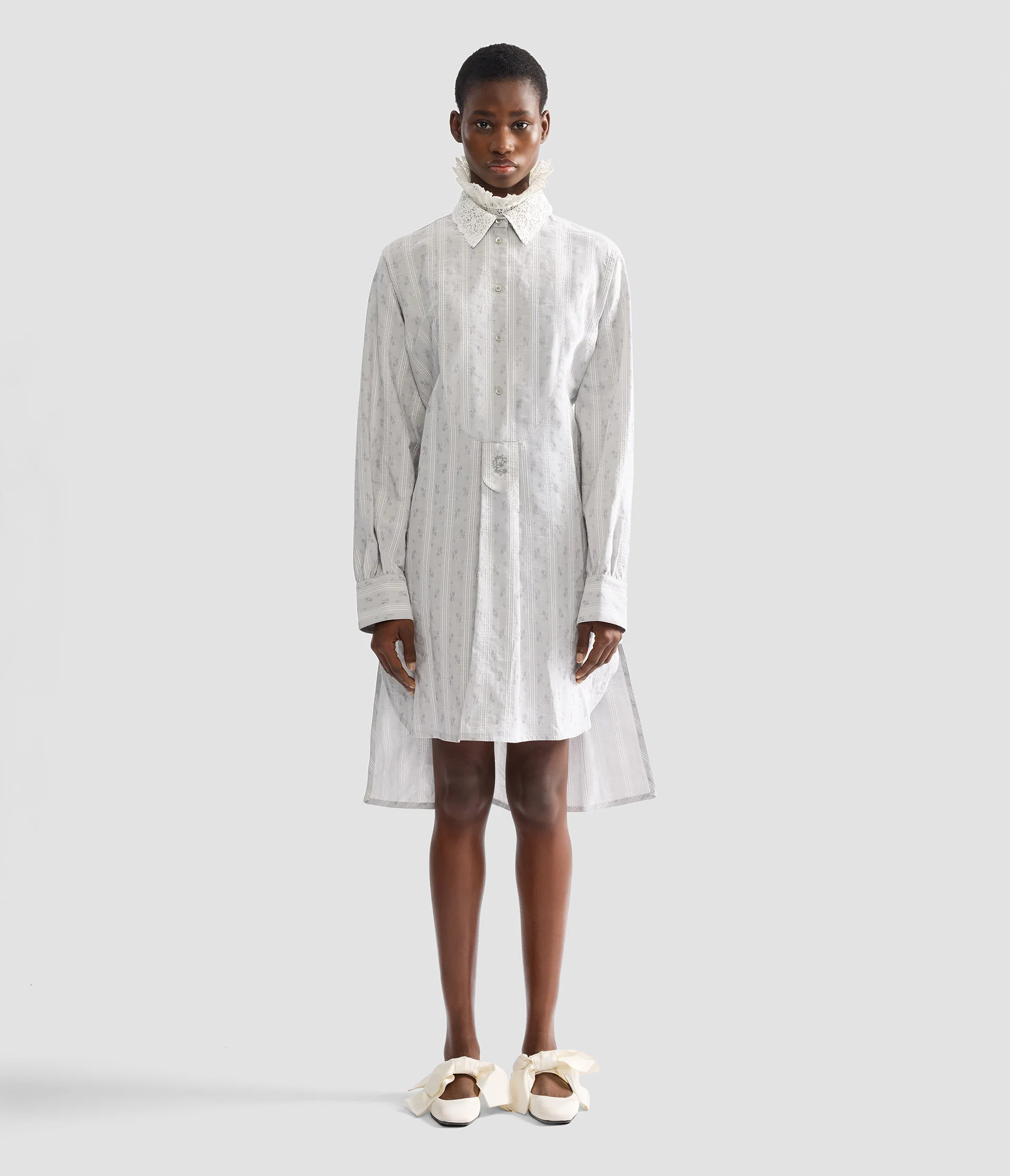 Ditsy Cotton Stripe Long Sleeve Mini Shirt Dress - Image 4
