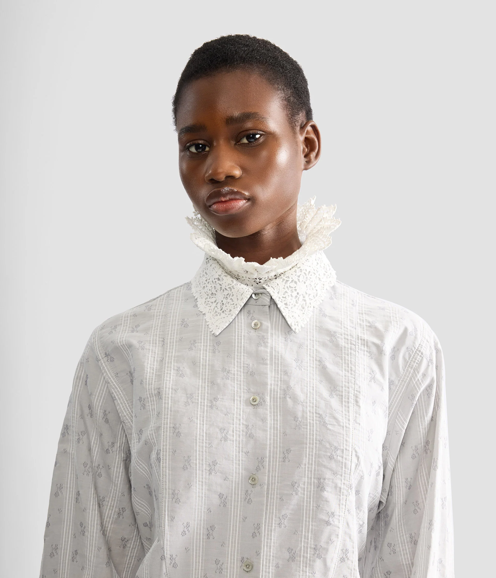 Ditsy Cotton Stripe Long Sleeve Mini Shirt Dress - Image 5