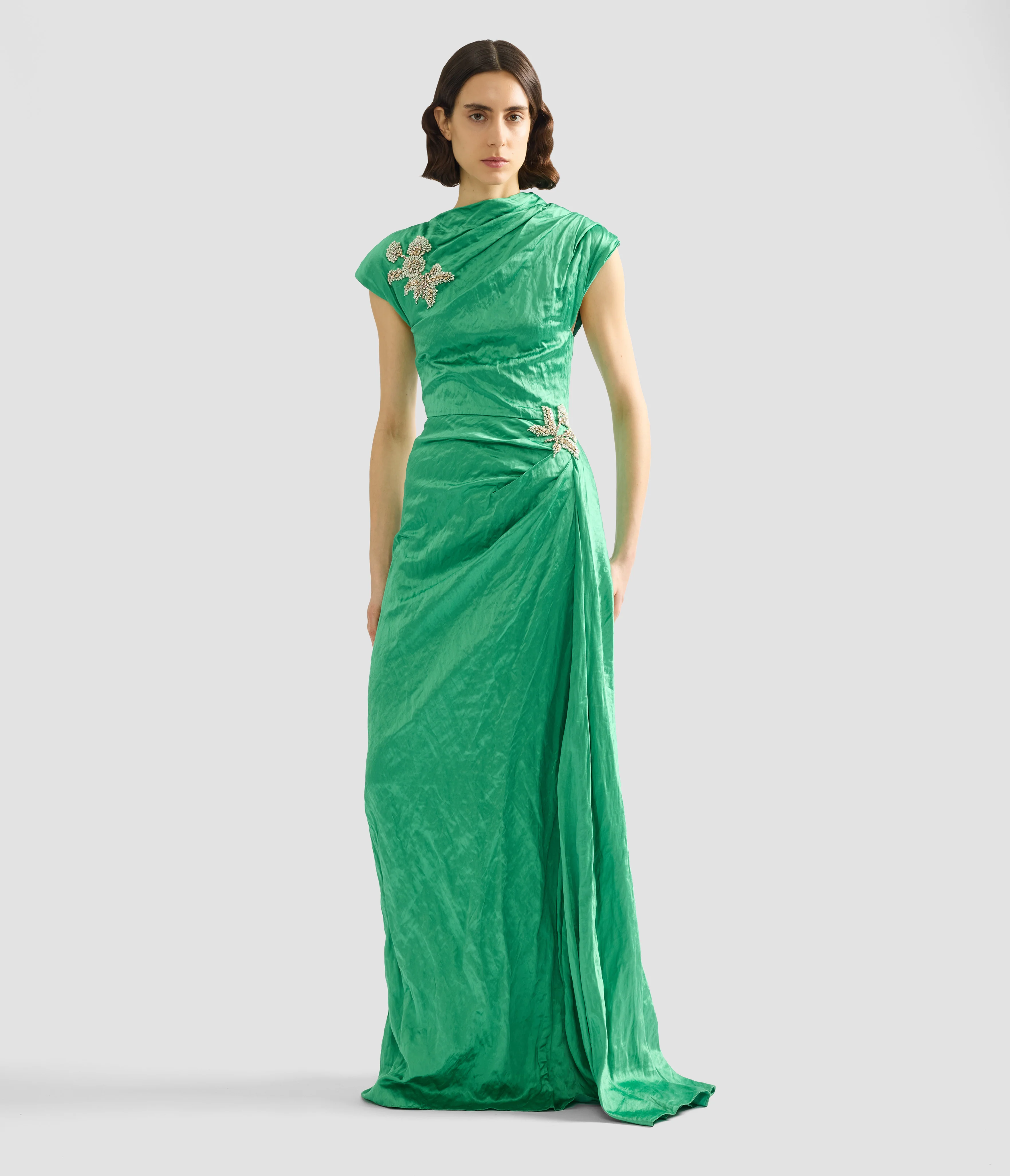 Embellished Textured Satin Draped Gown - Image 2