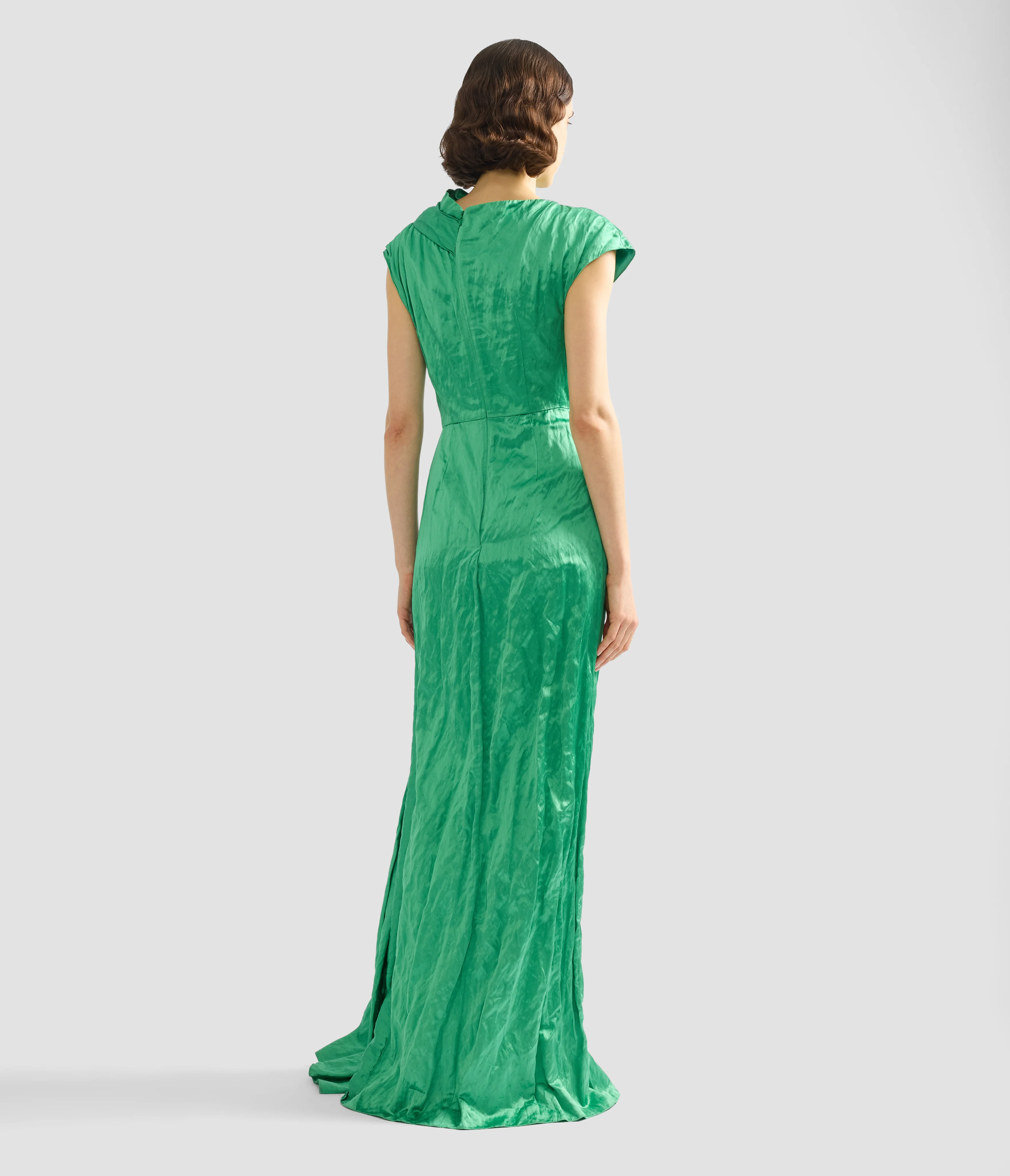 Embellished Textured Satin Draped Gown - Image 3