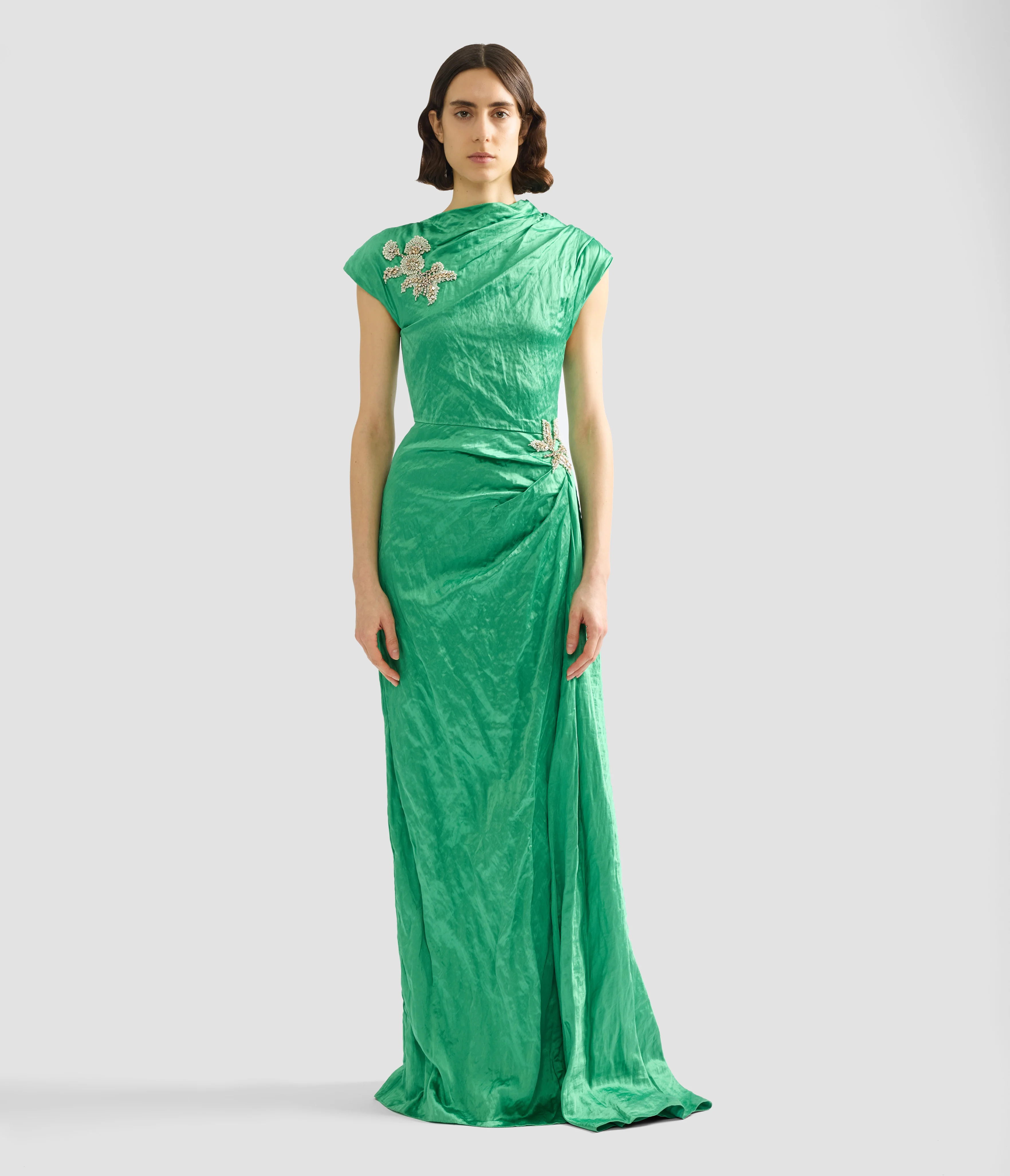 Embellished Textured Satin Draped Gown - Image 4