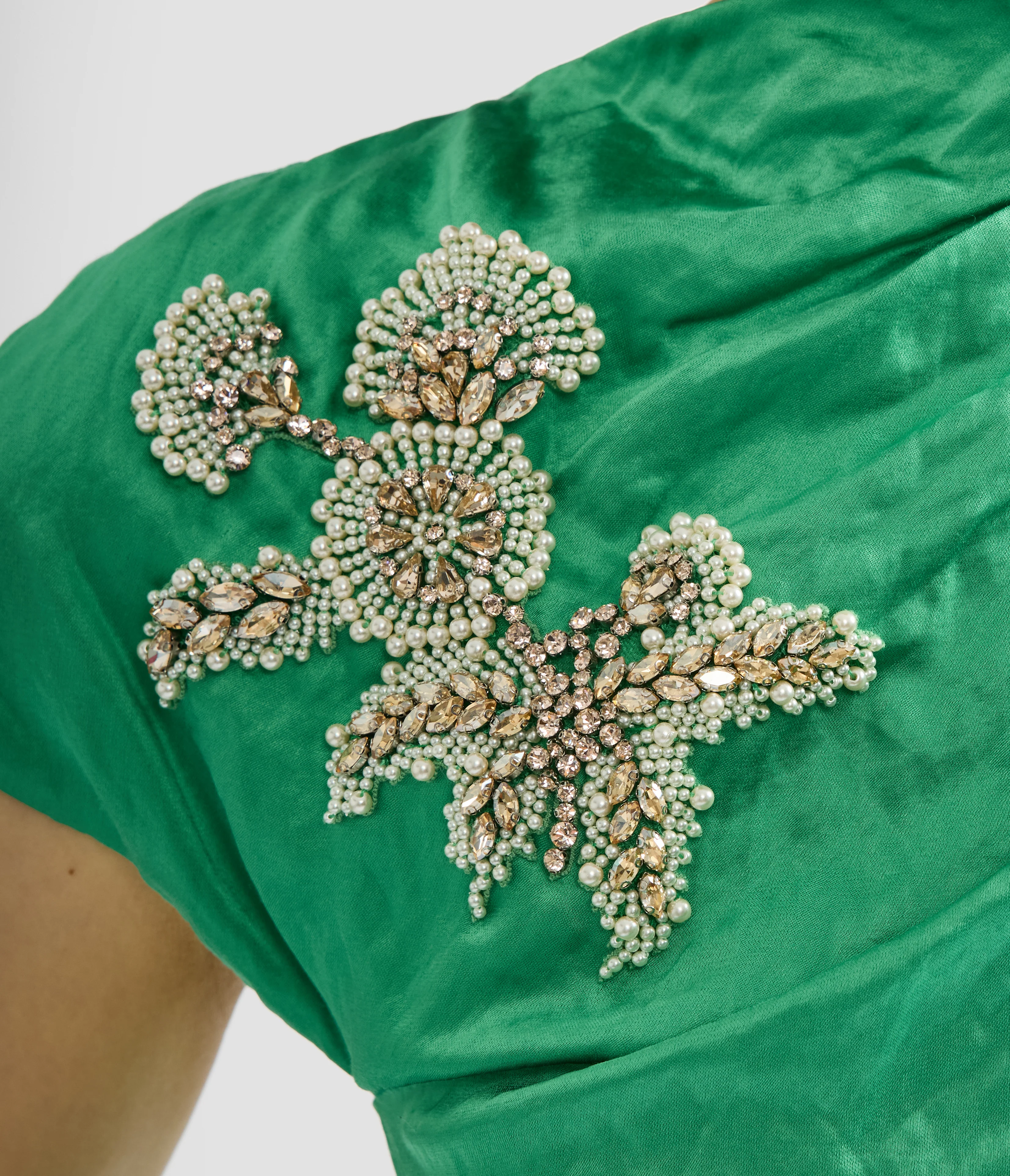 Embellished Textured Satin Draped Gown - Image 6