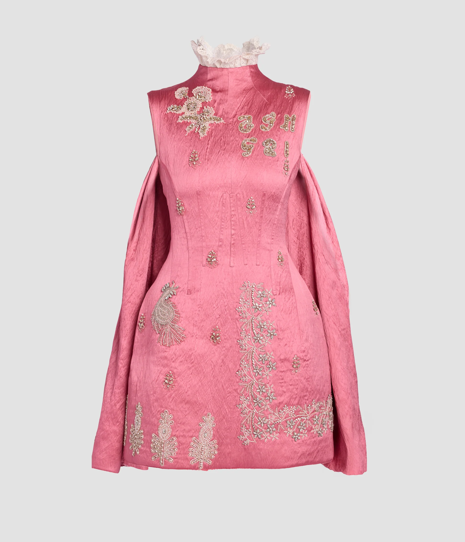 Embellished Textured Satin Hourglass Mini Dress