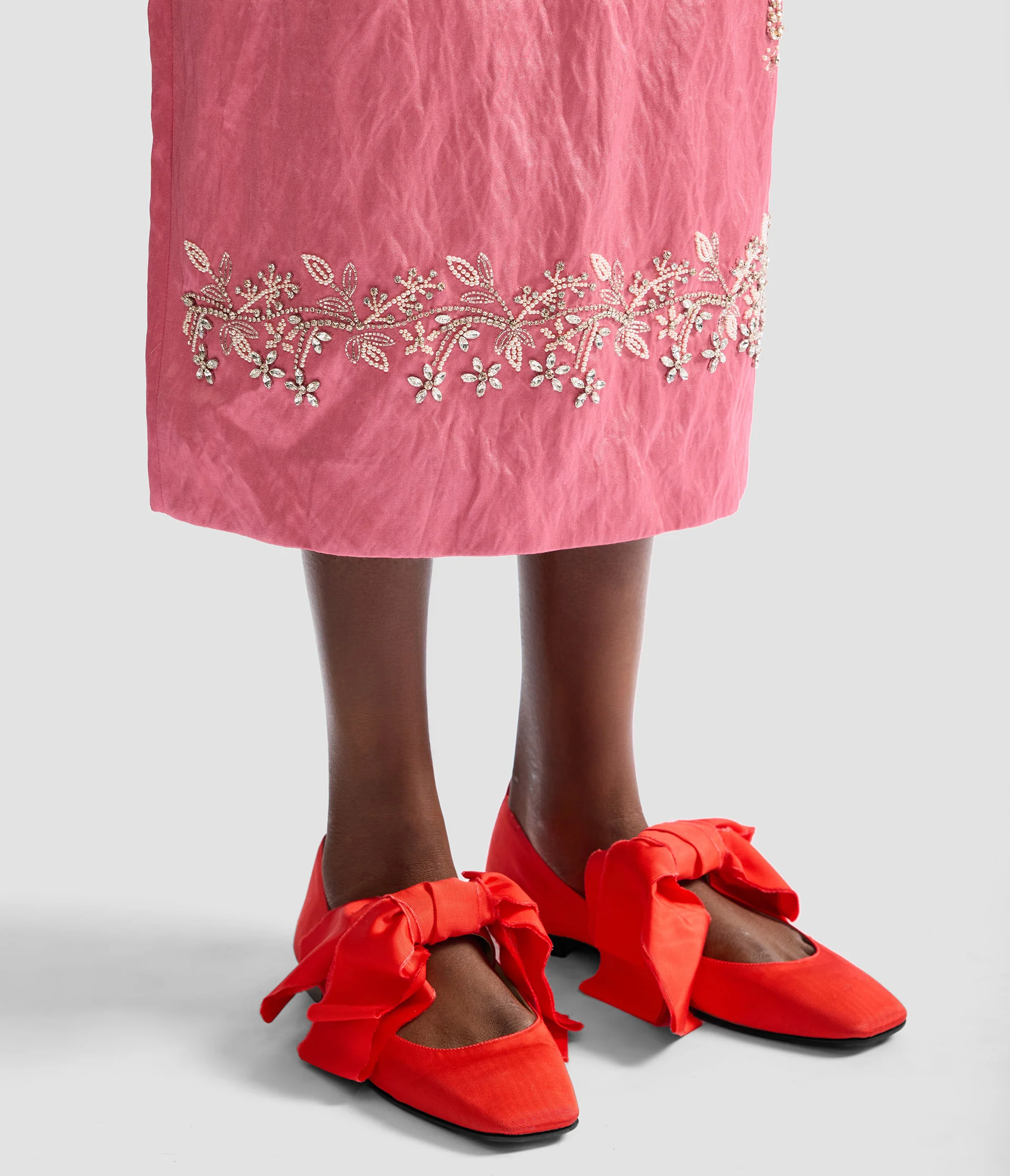 Embellished Textured Satin Midi Pencil Dress - Image 6
