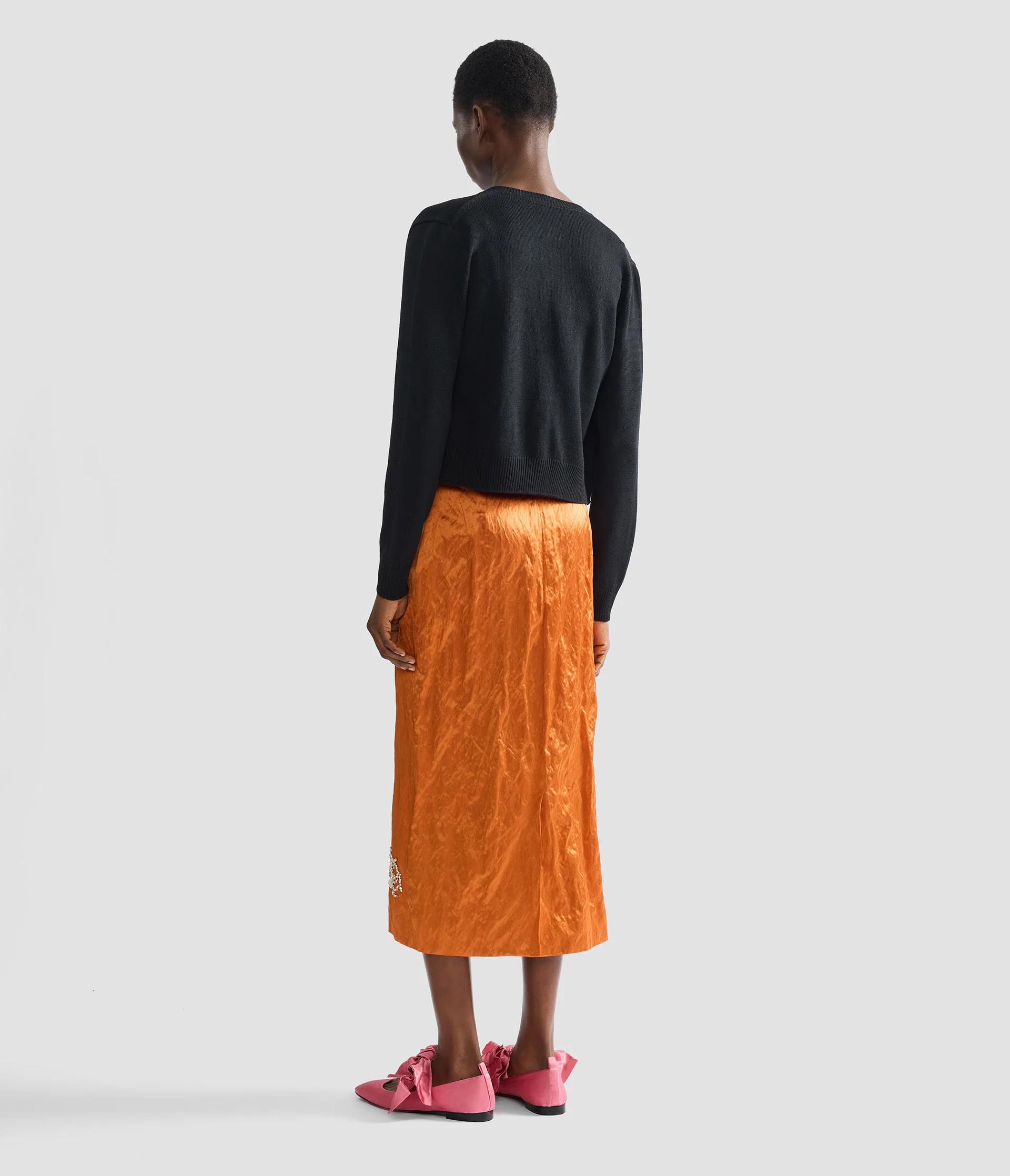 Embellished Textured Satin Midi Pencil Skirt - Image 3