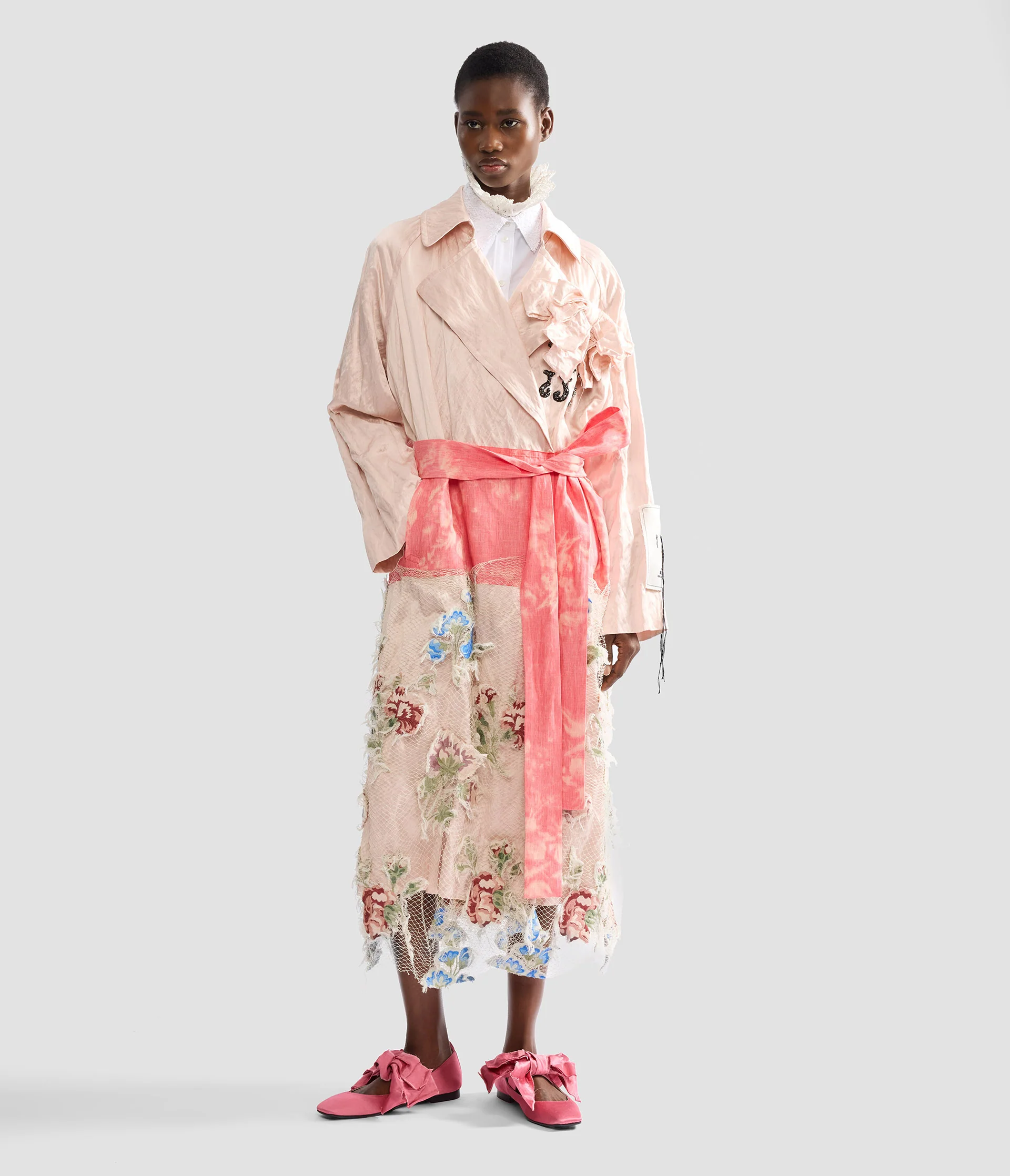 Embellished Textured Satin Trench Coat - Image 2