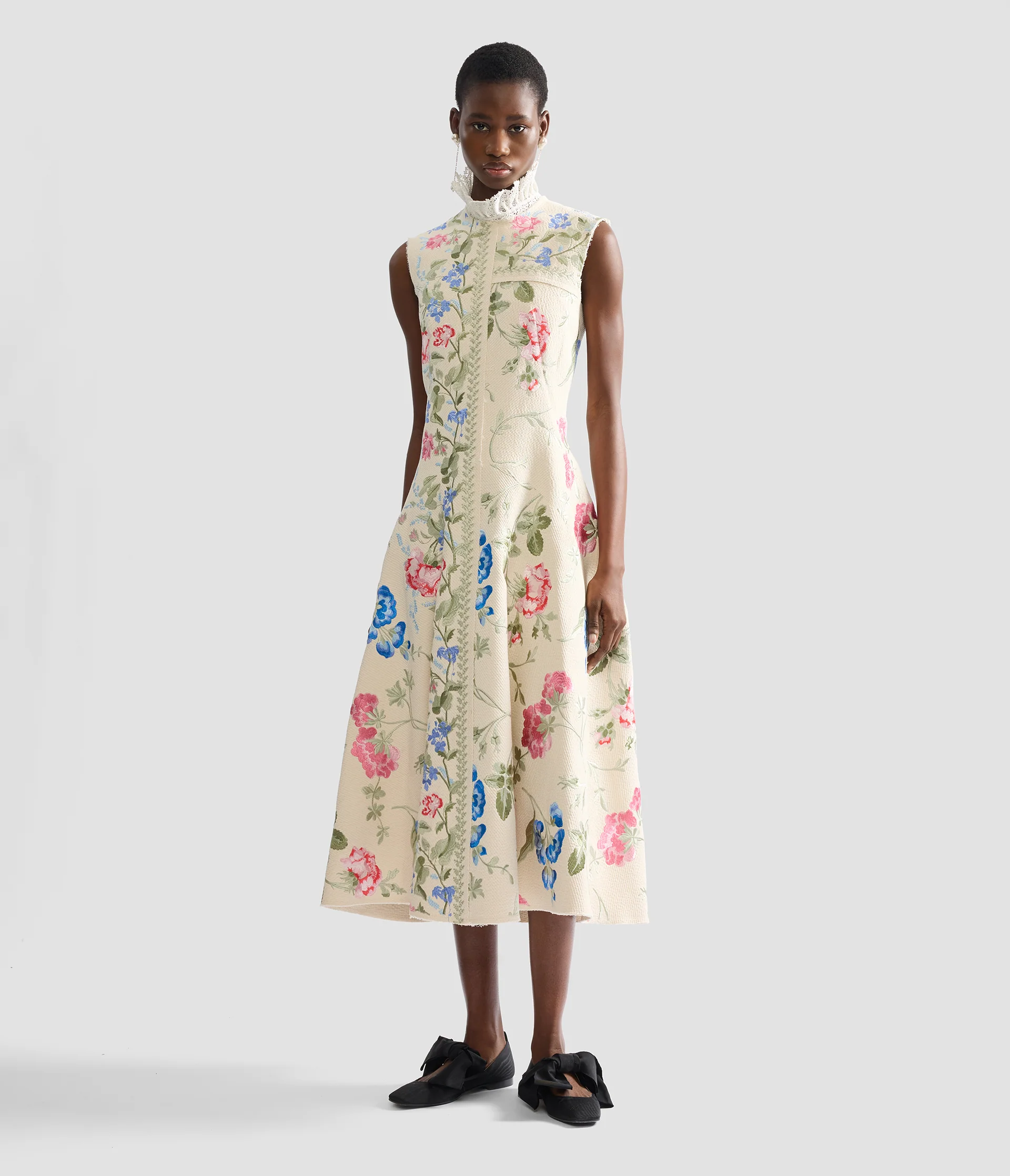 Embroidered Cotton Twill Hourglass Midi Dress - Image 2