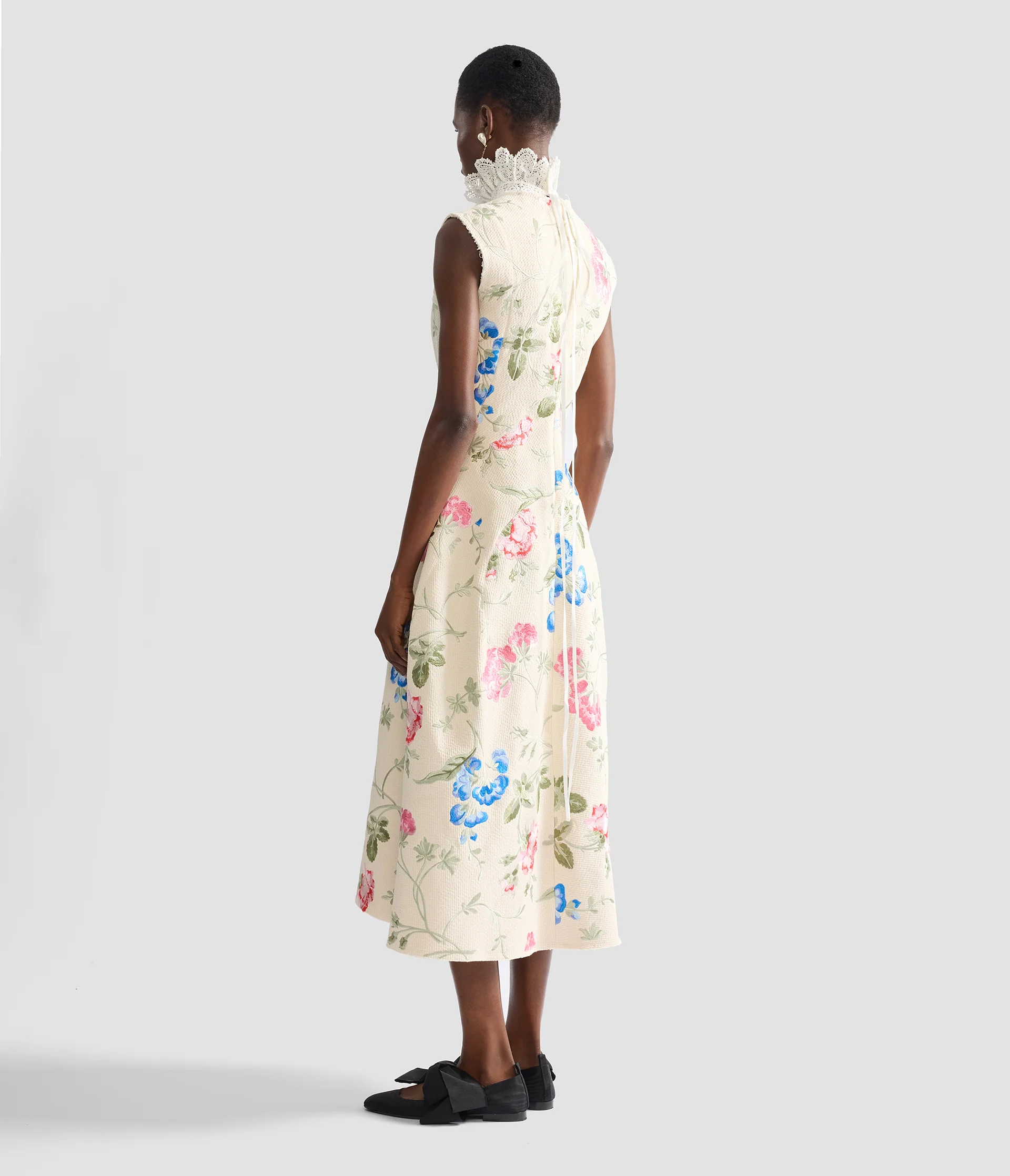 Embroidered Cotton Twill Hourglass Midi Dress - Image 3
