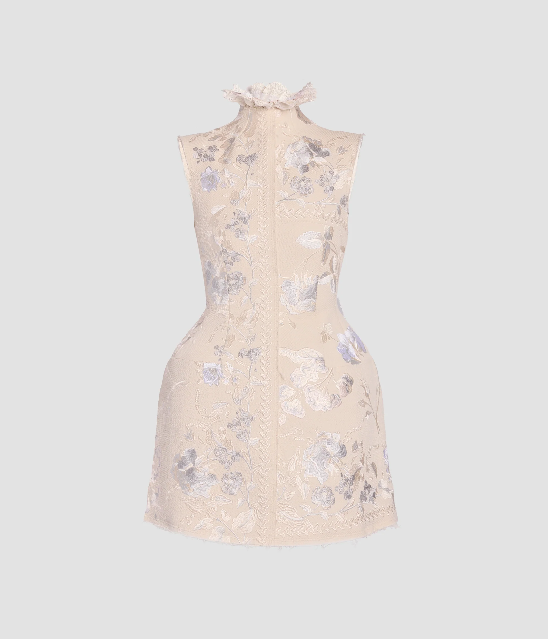 Embroidered Cotton Twill Hourglass Mini Dress
