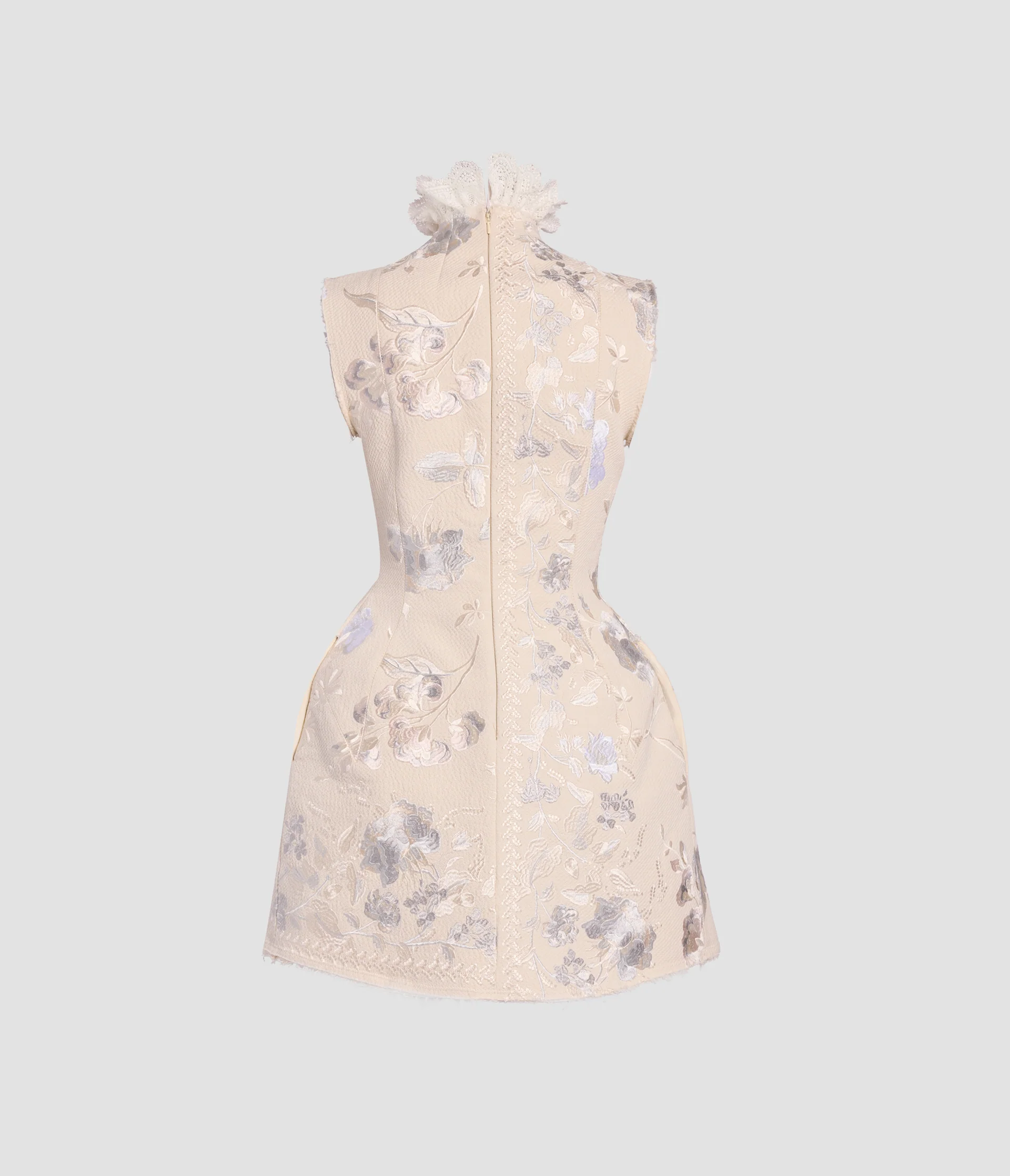 Embroidered Cotton Twill Hourglass Mini Dress - Image 3