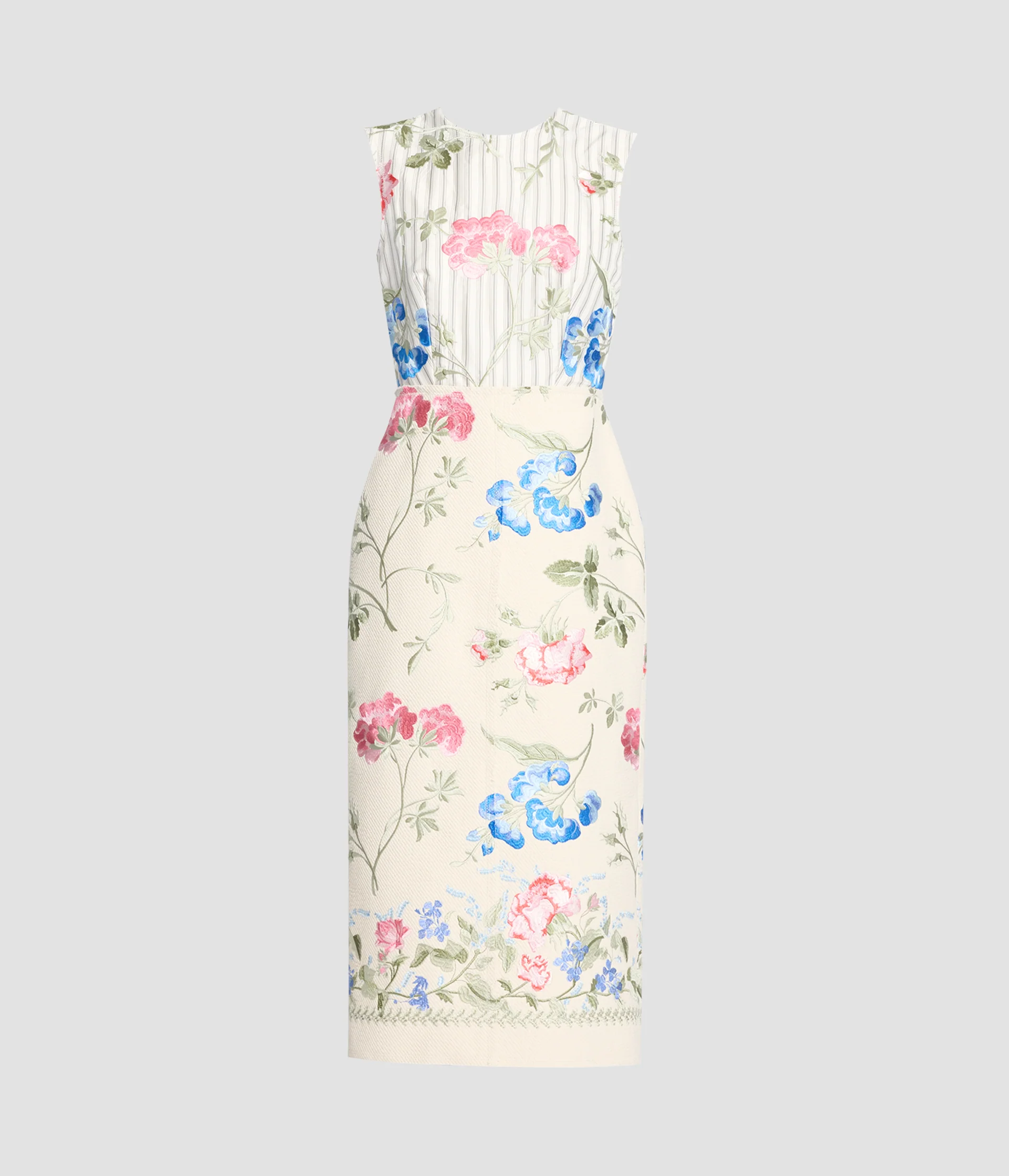Embroidered Cotton Twill Pencil Midi Dress
