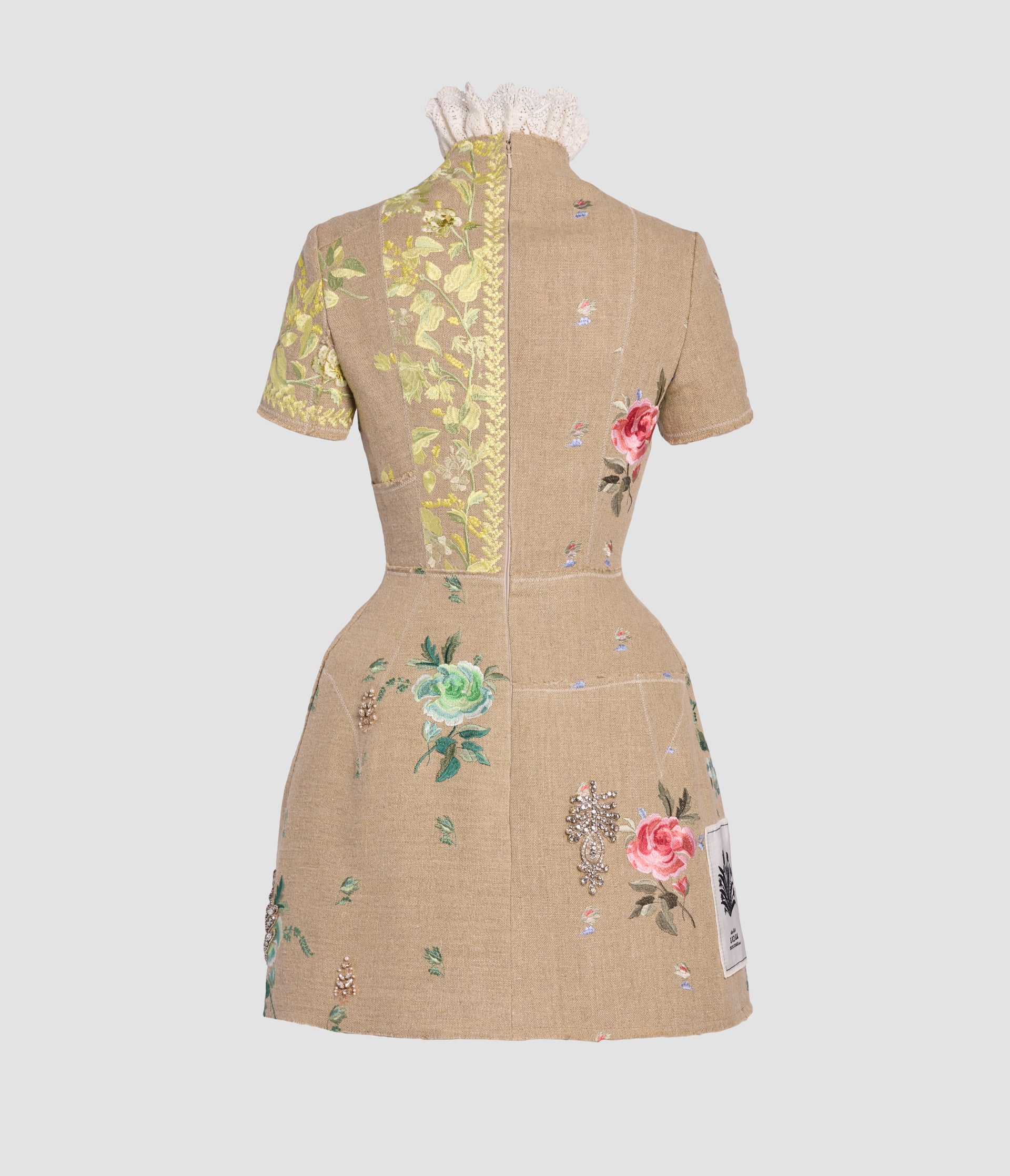 Embroidered Linen Hourglass Mini Dress - Image 3