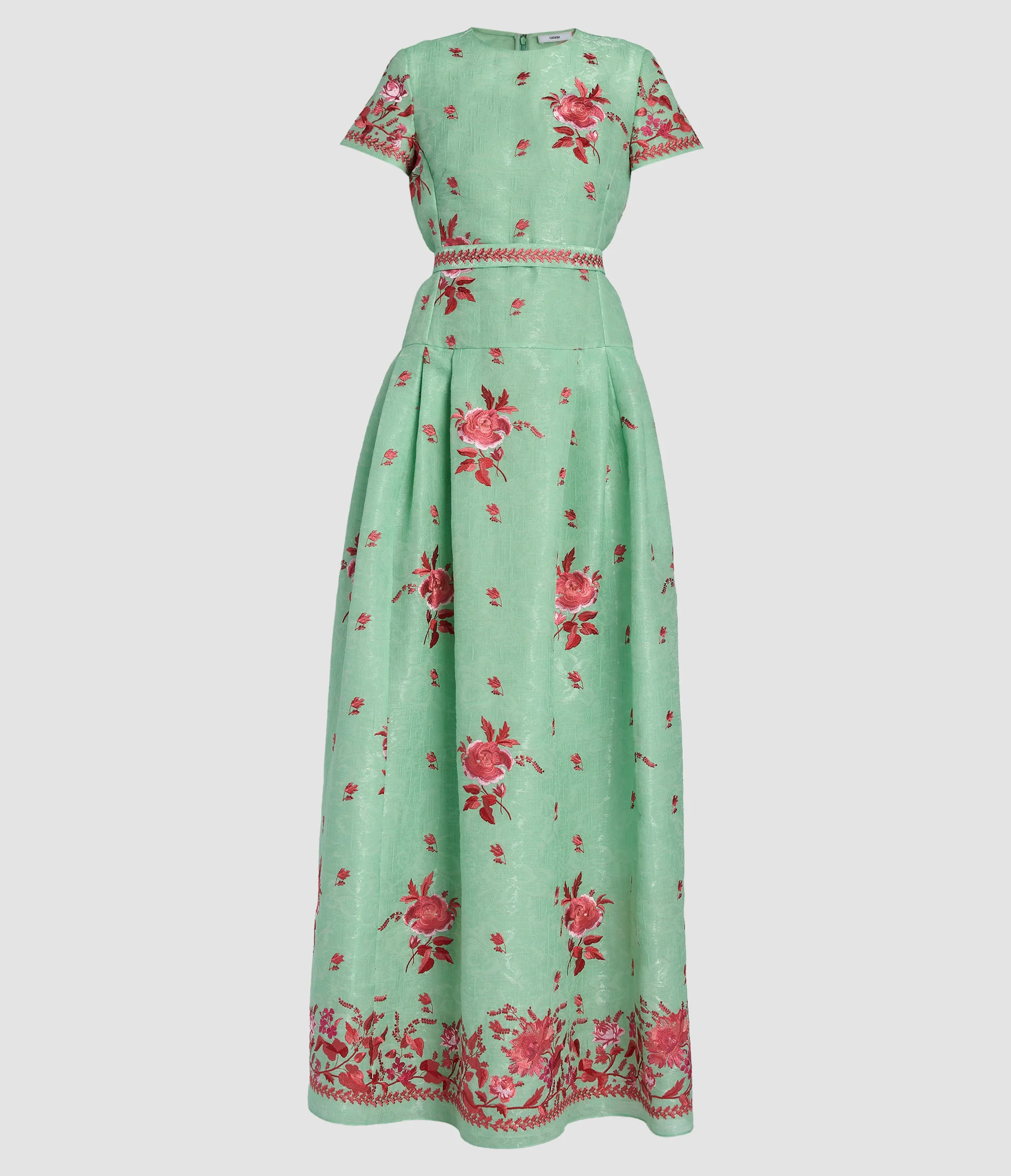 Embroidered Organza Drop Waist Gown
