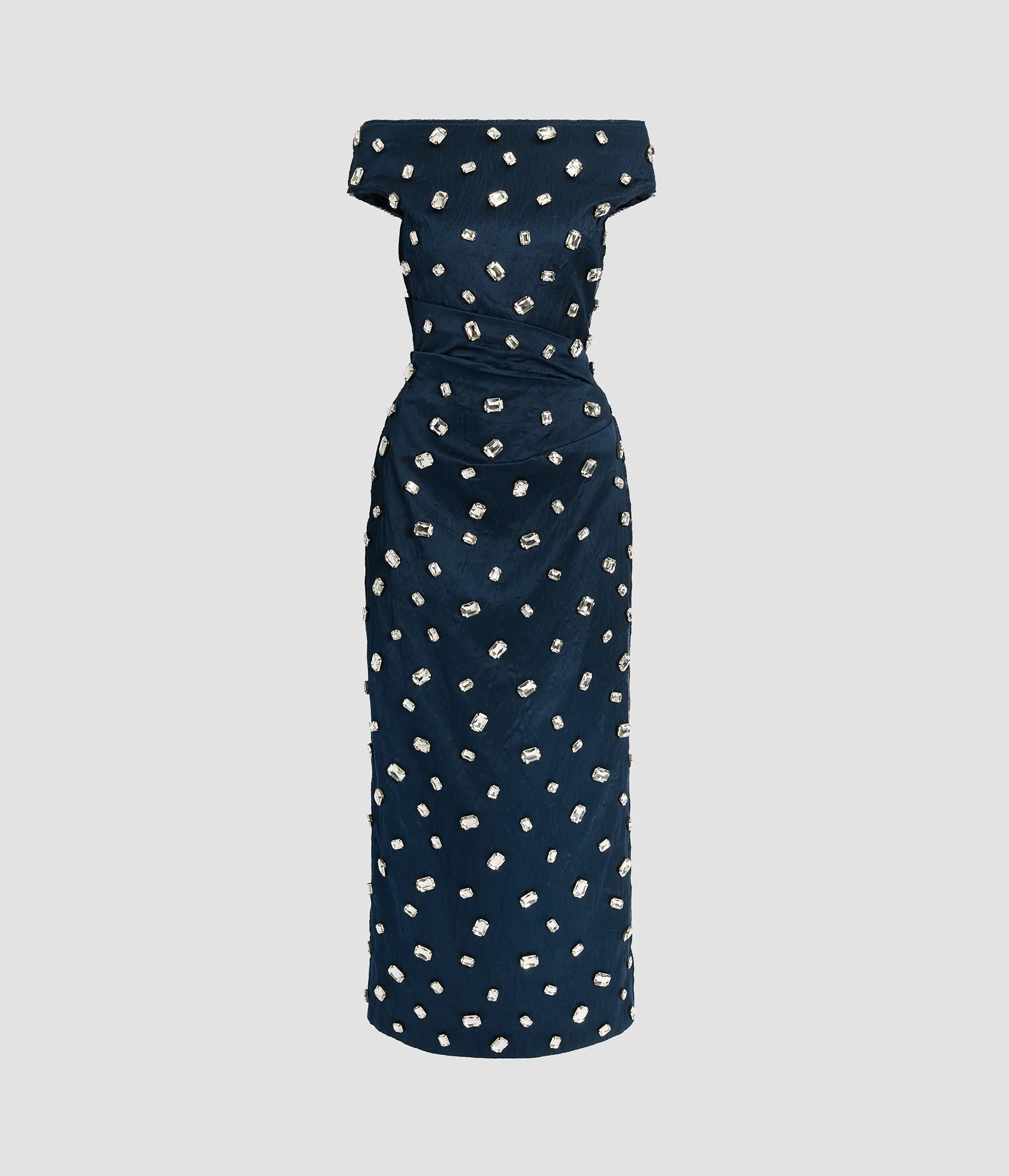 Embroidered Textured Satin Midi Pencil Dress