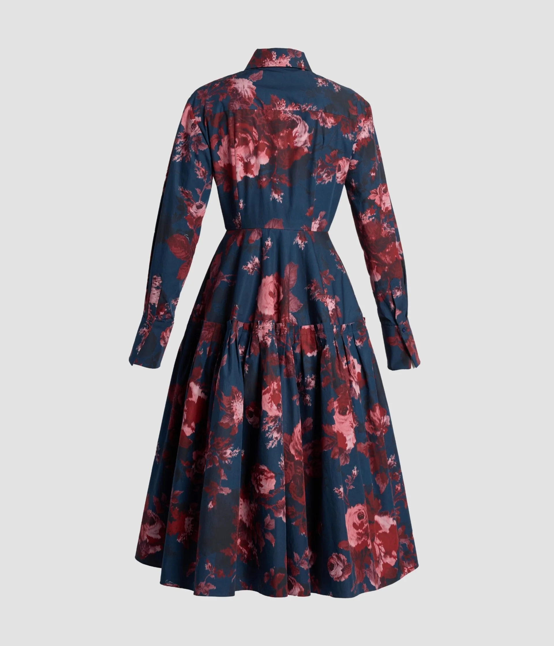 Floral Cotton Draped Long Sleeve Shirt Dress - Image 2
