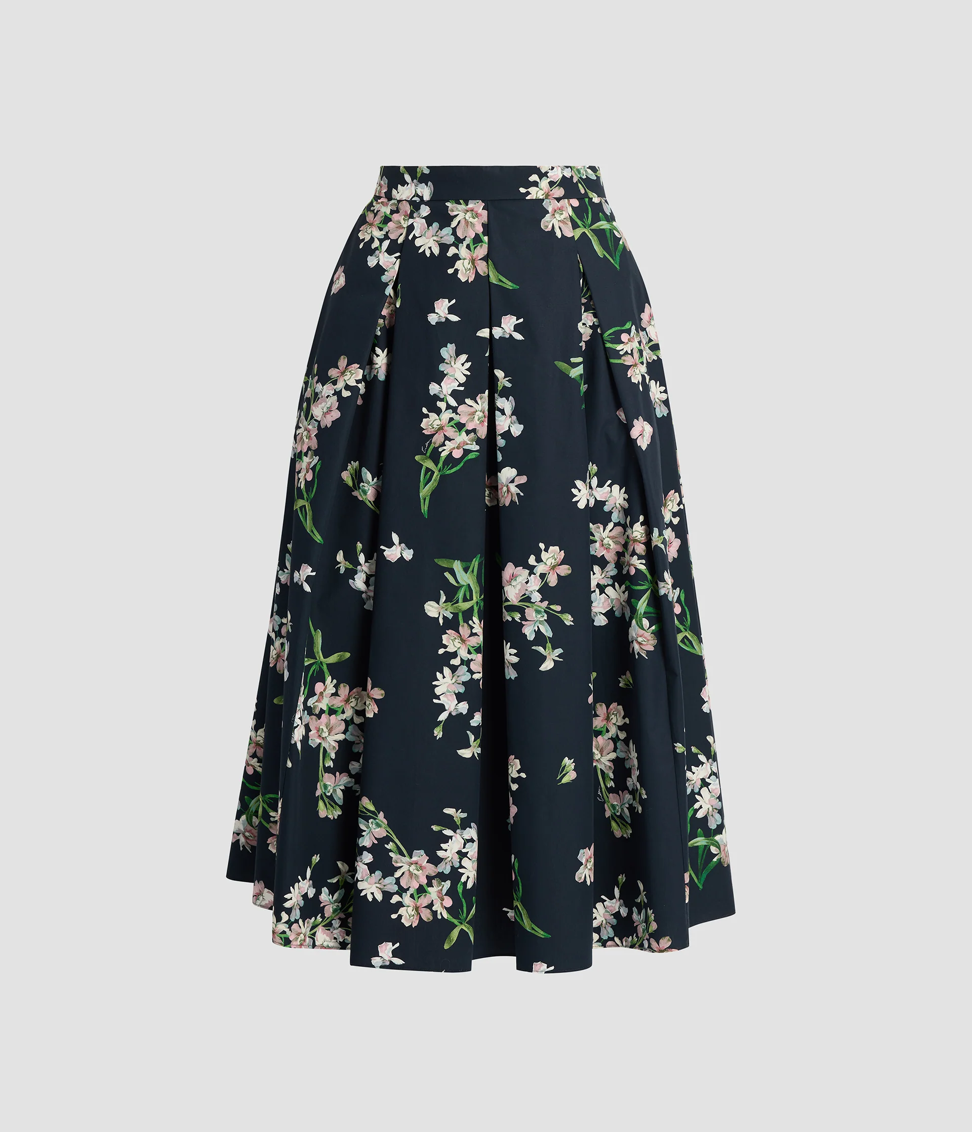 Floral Cotton Midi Pleated Skirt
