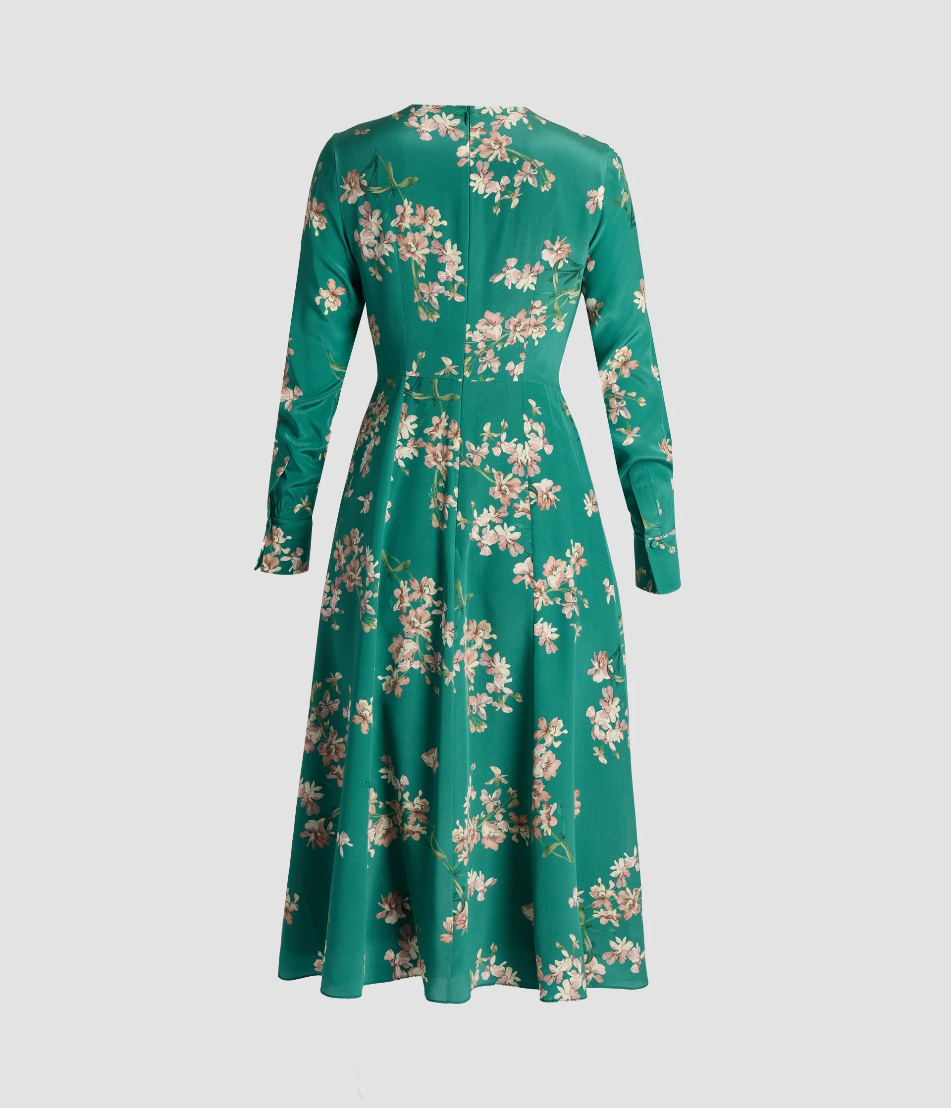 Floral Crepe De Chine Long Sleeve Midi Dress - Image 2