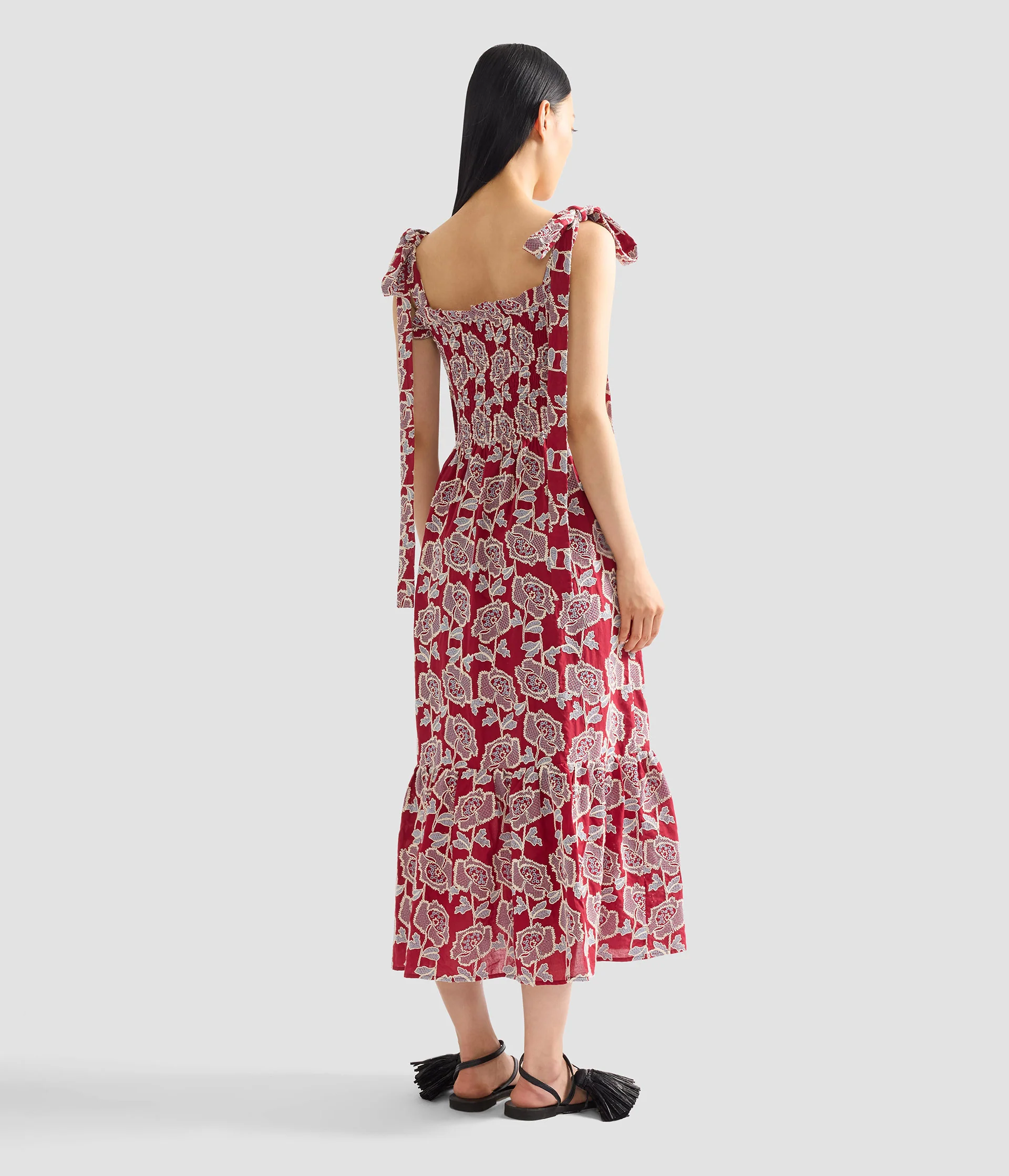 Floral Embroidered Cotton Sleeveless Midi Dress - Image 3