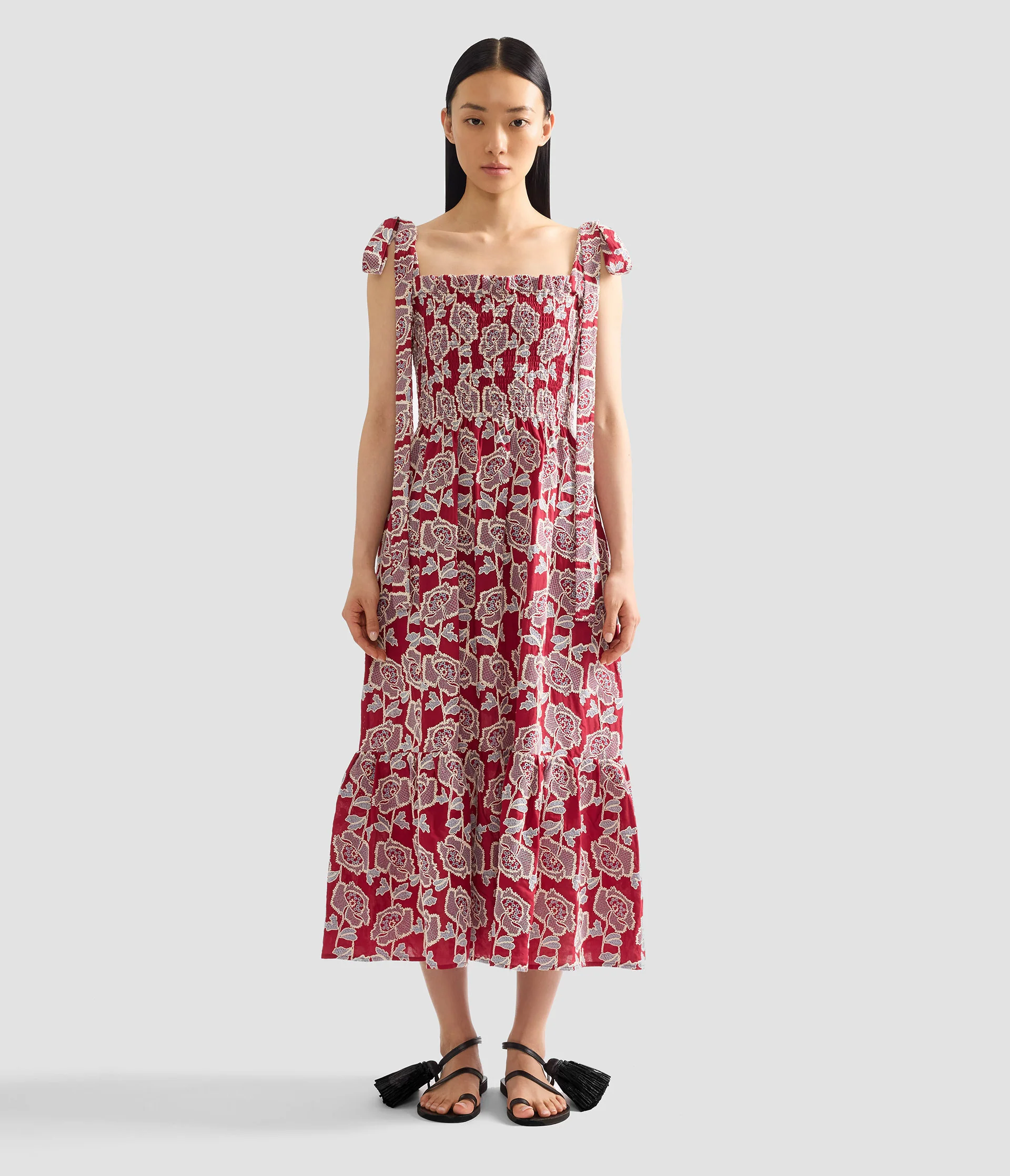 Floral Embroidered Cotton Sleeveless Midi Dress - Image 4