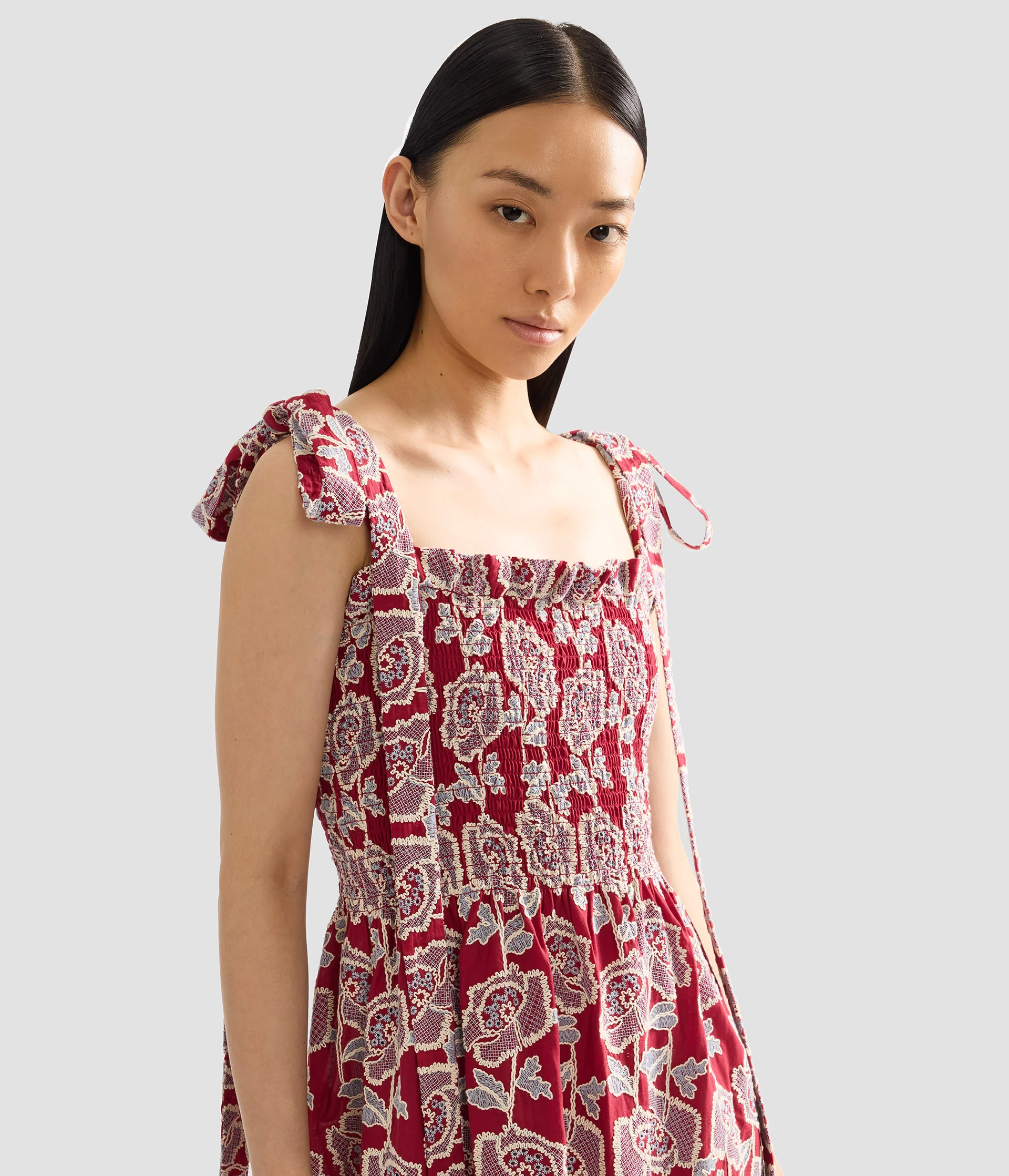 Floral Embroidered Cotton Sleeveless Midi Dress - Image 5