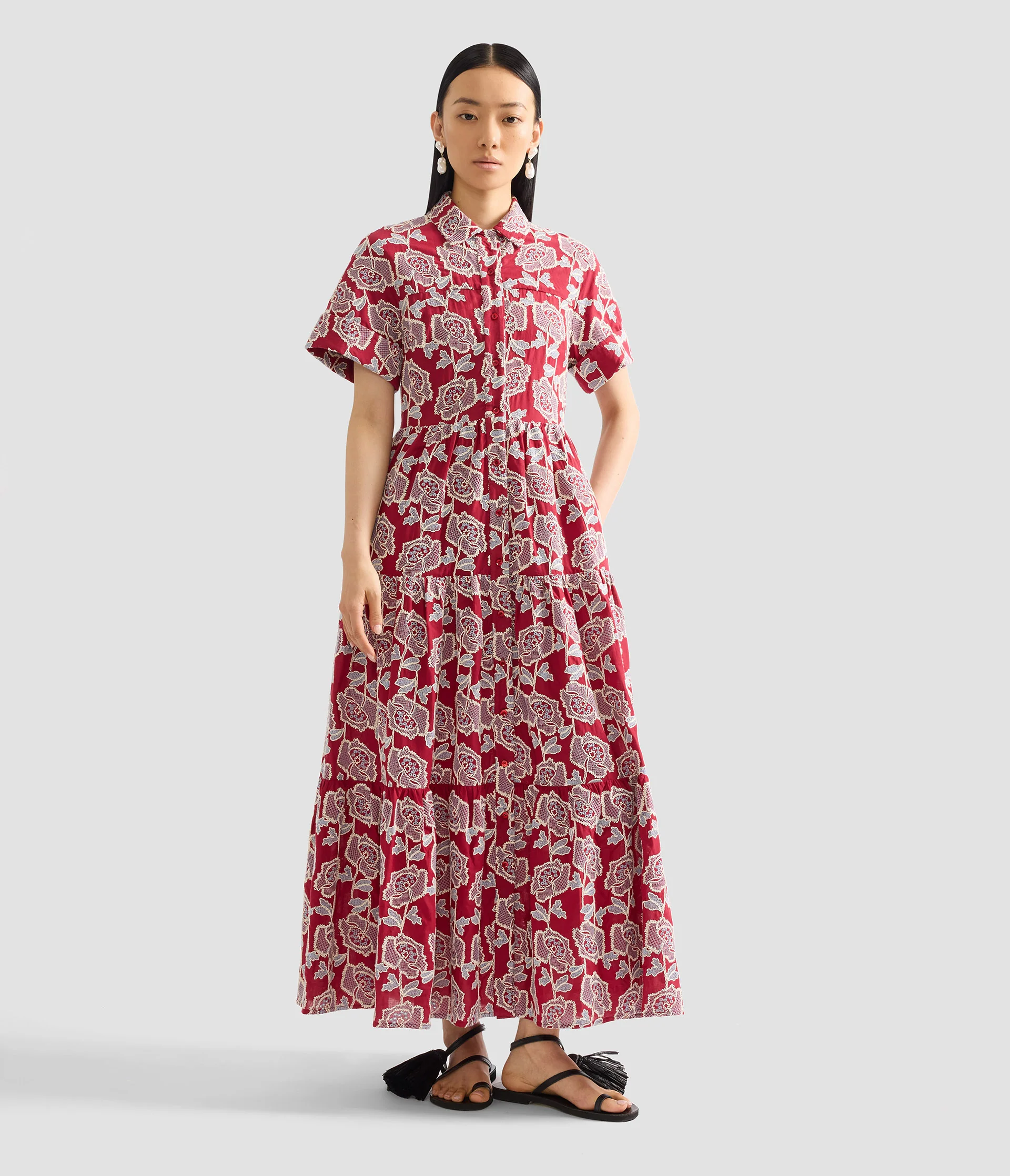 Floral Embroidered Tiered Midi Dress - Image 2