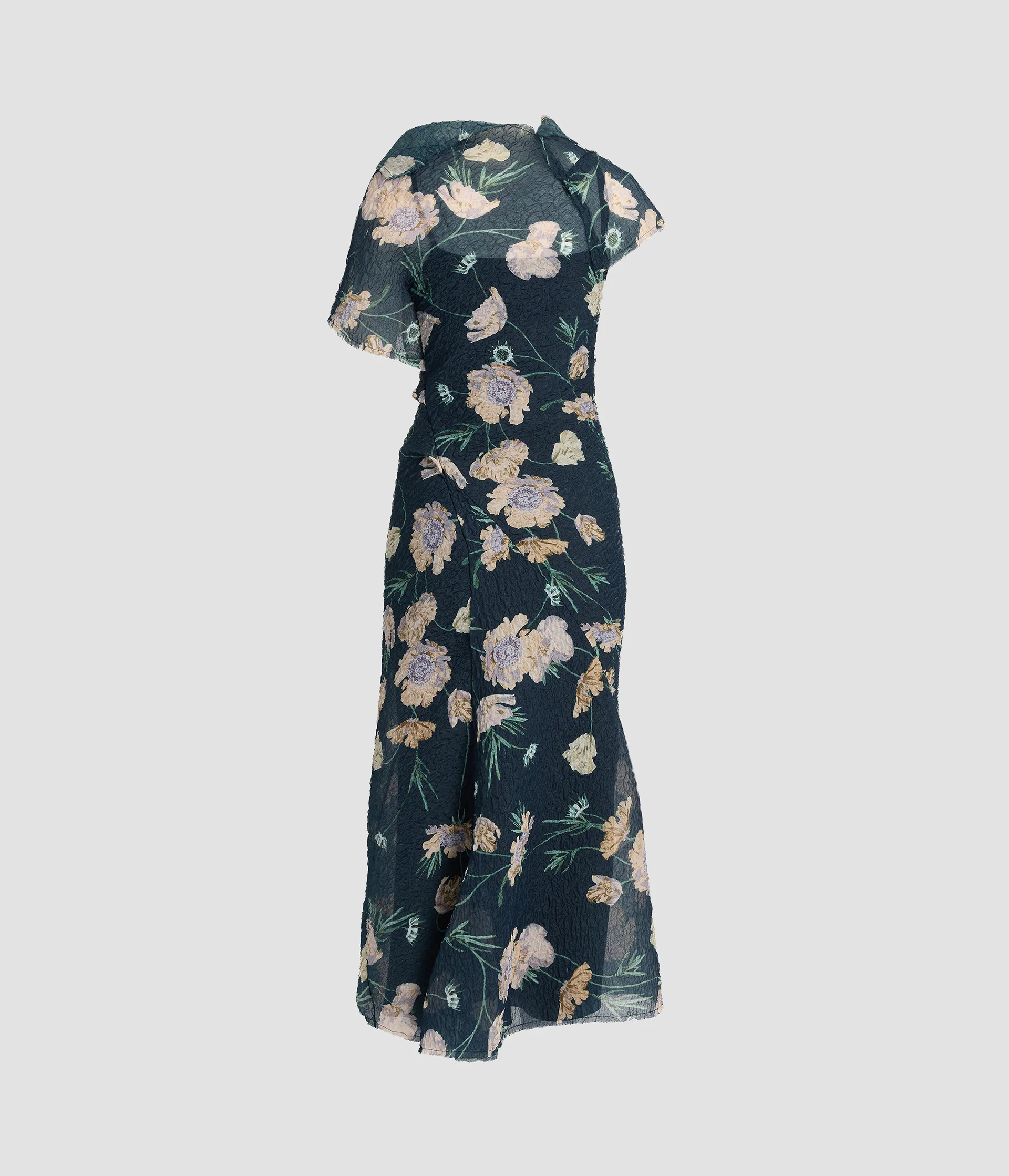 Floral Organza Cloque Asymmetric Midi Dress - Image 2
