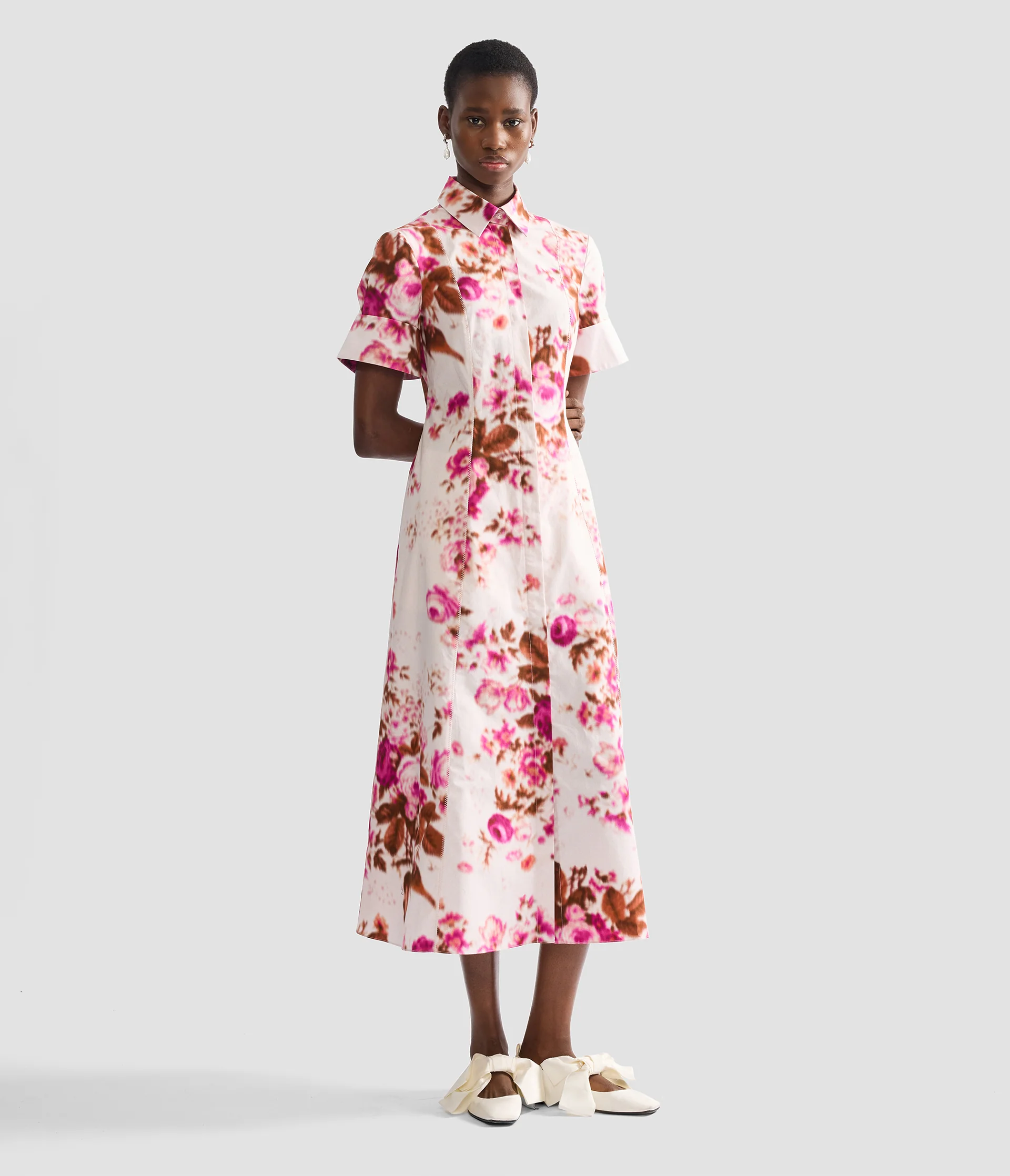 Floral Print Cotton Midi Shirt Dress - Image 2