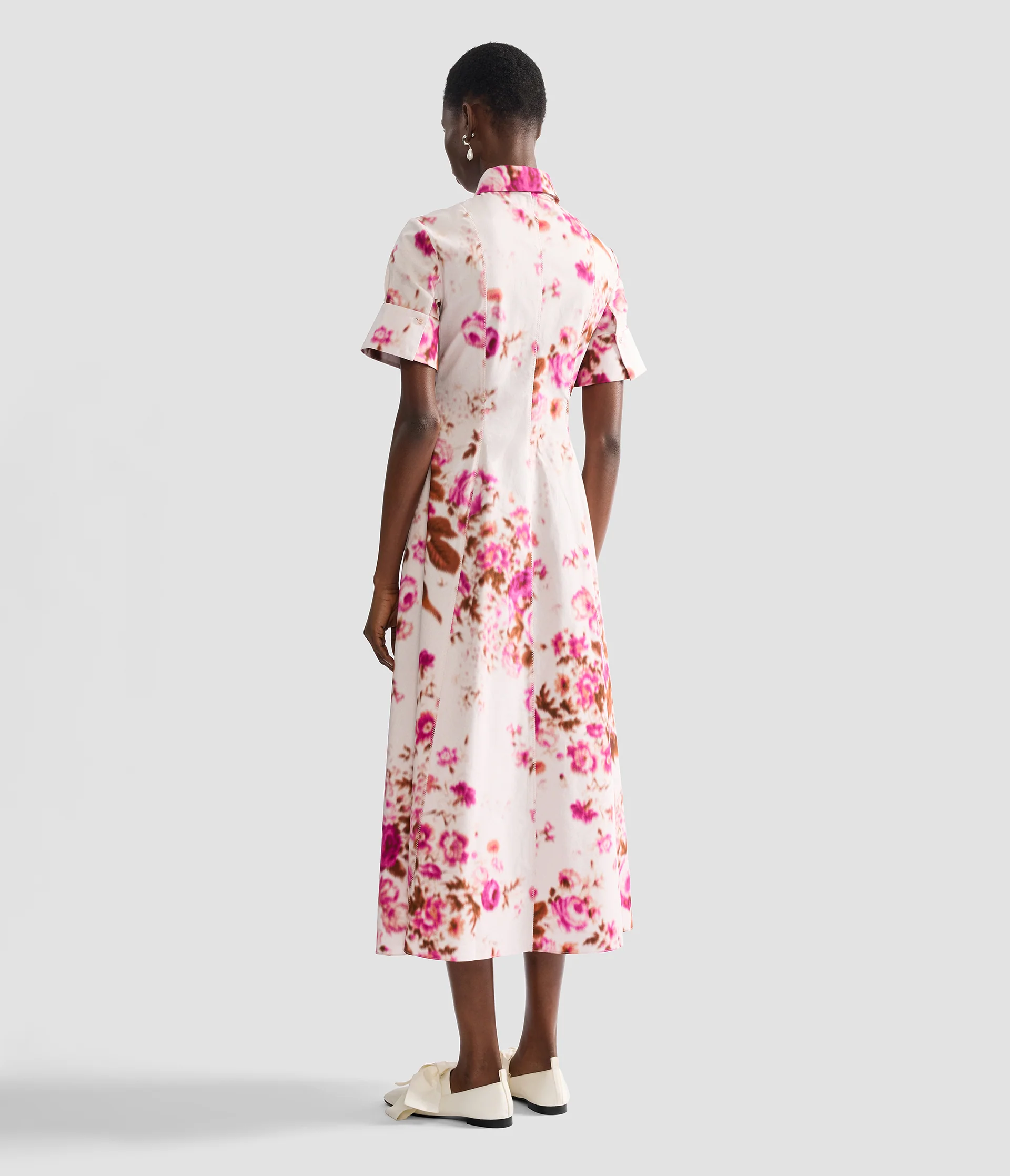 Floral Print Cotton Midi Shirt Dress - Image 3