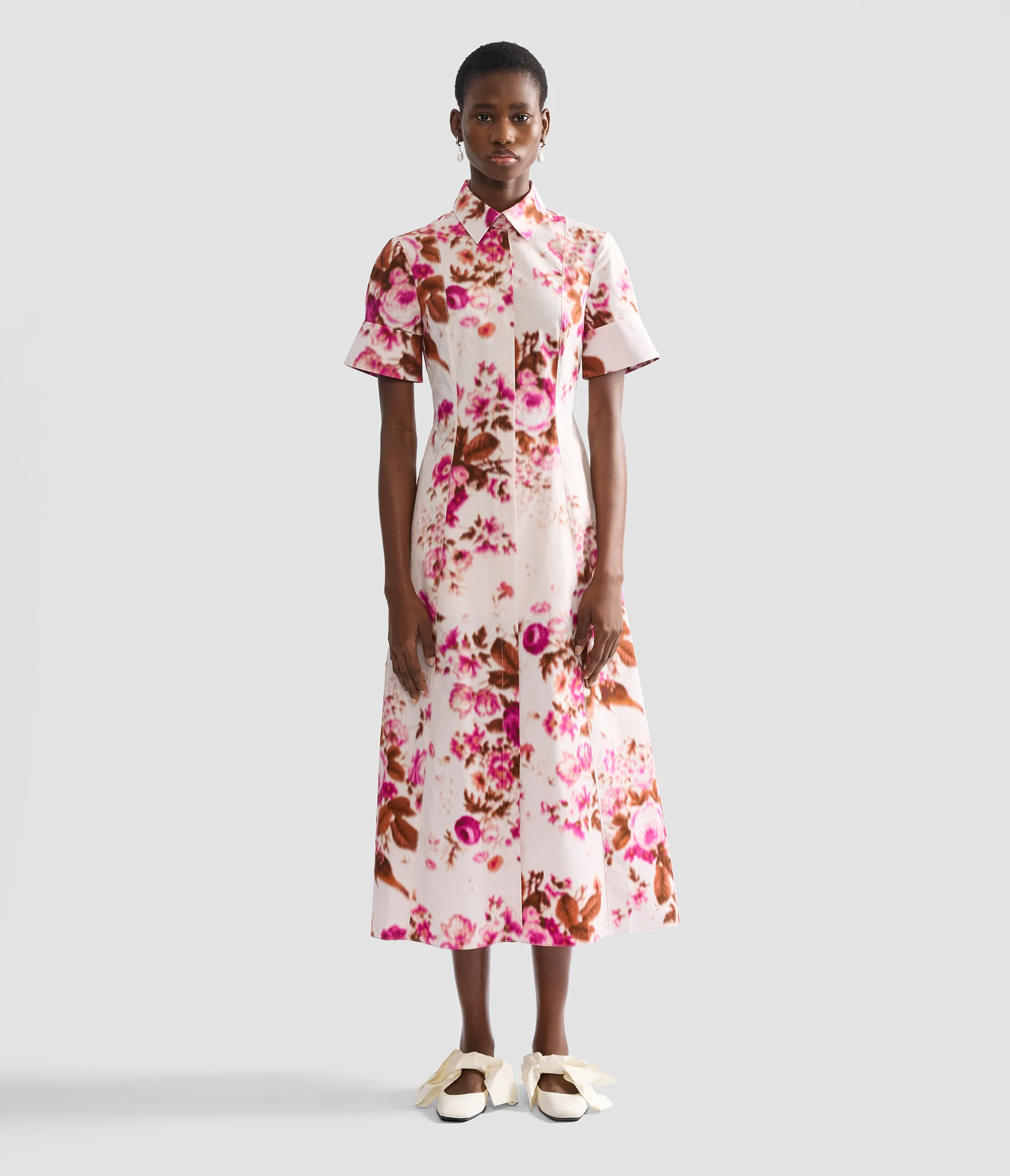 Floral Print Cotton Midi Shirt Dress - Image 4