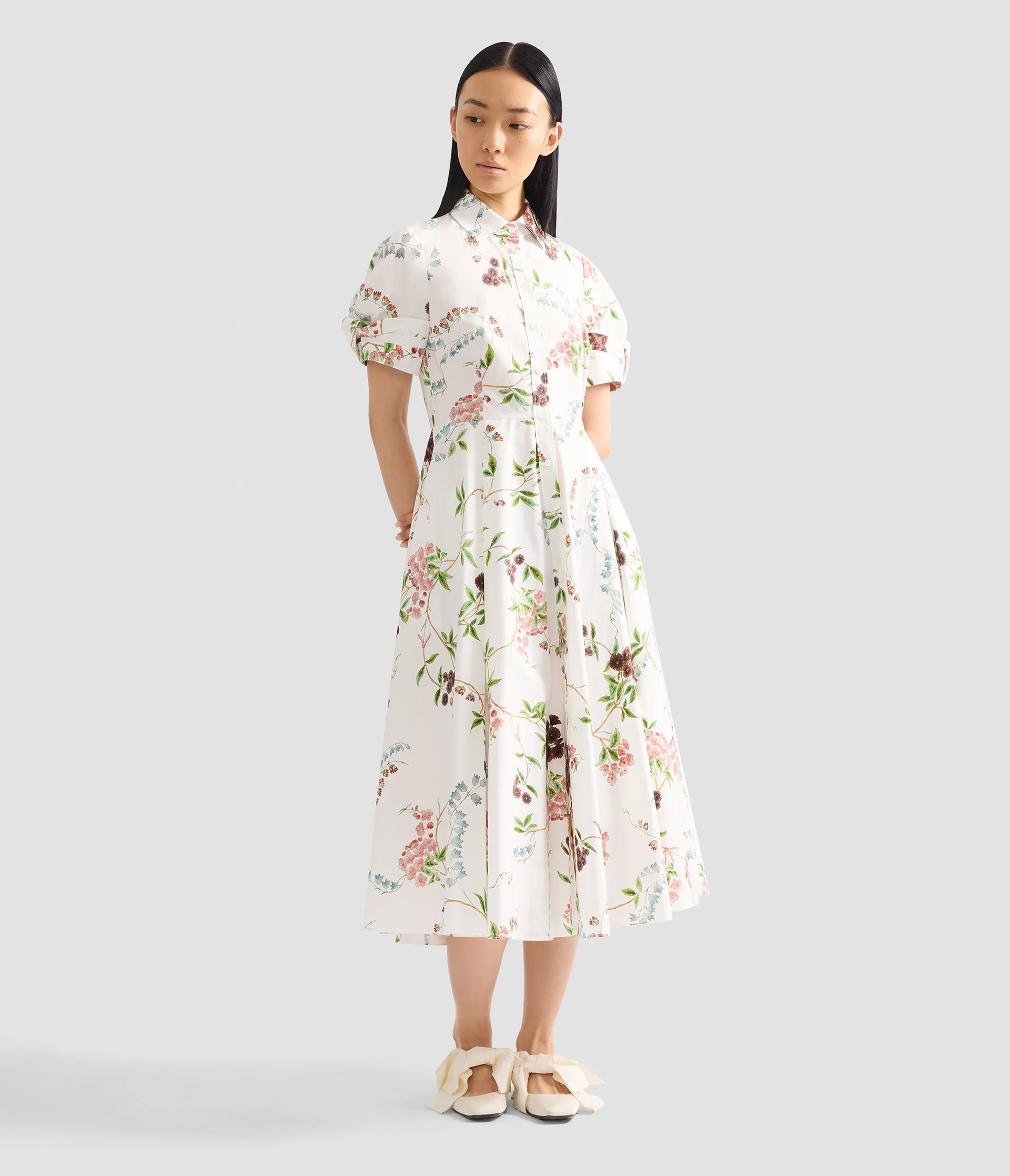 Floral Print Cotton Midi Shirt Dress - Image 2