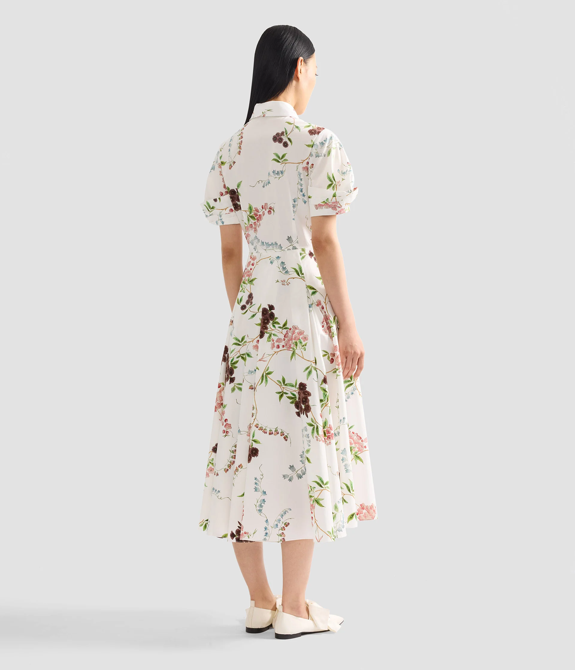 Floral Print Cotton Midi Shirt Dress - Image 3