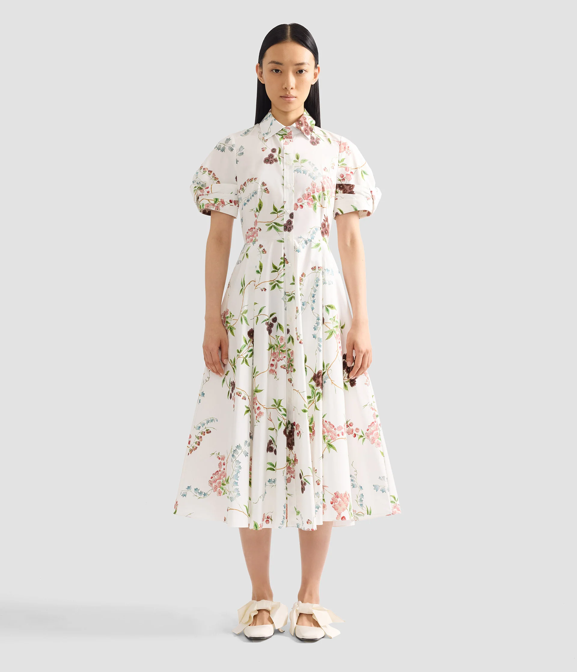 Floral Print Cotton Midi Shirt Dress - Image 4