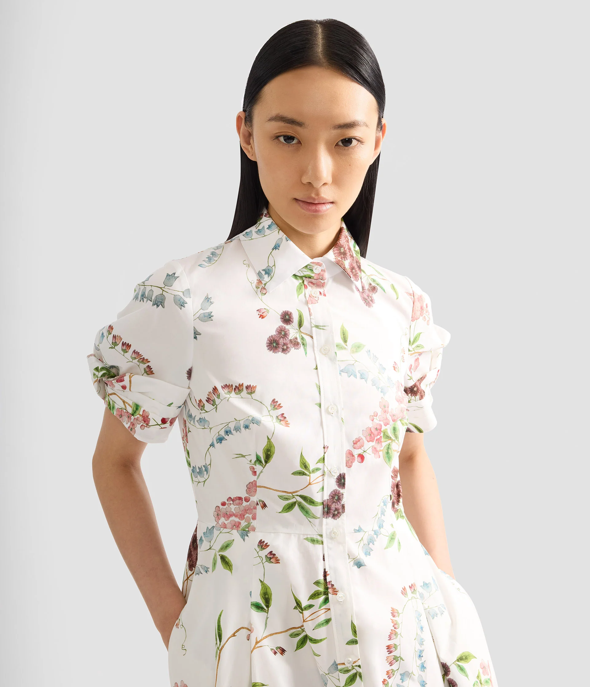 Floral Print Cotton Midi Shirt Dress - Image 5