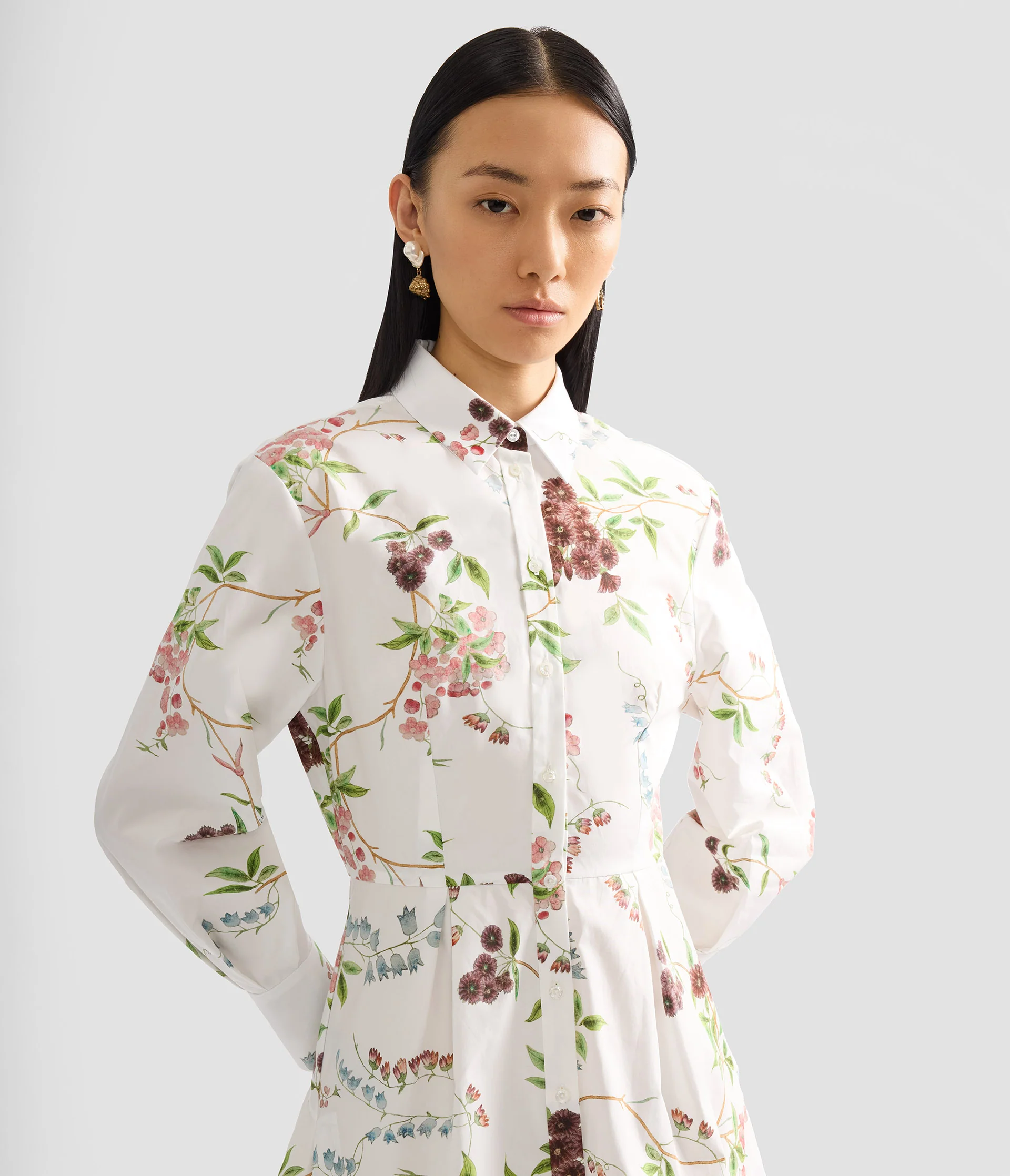 Floral Print Cotton Mini Shirt Dress - Image 5