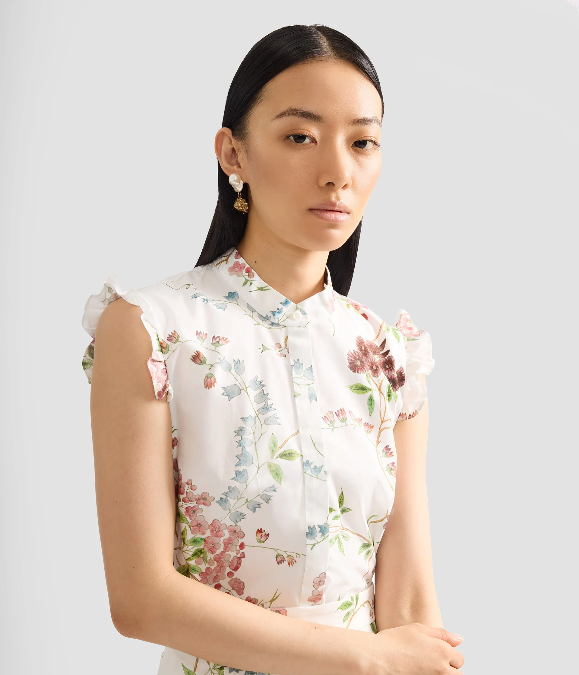 Floral Print Cotton Sleeveless Shirt - Image 5
