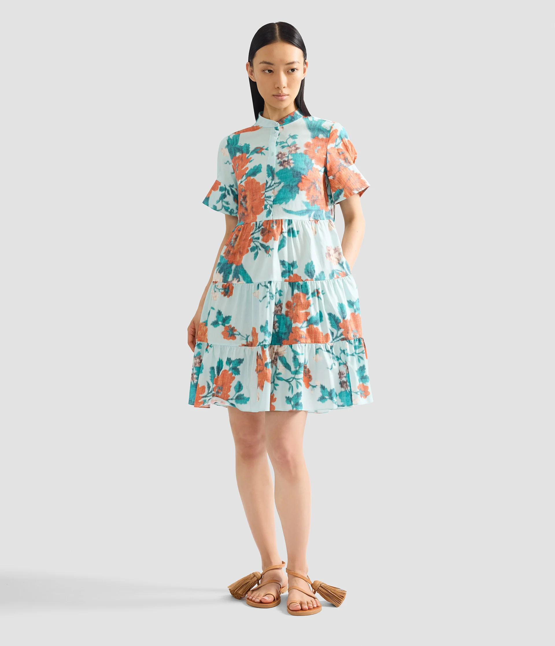 Floral Print Cotton Tiered Mini Dress - Image 2