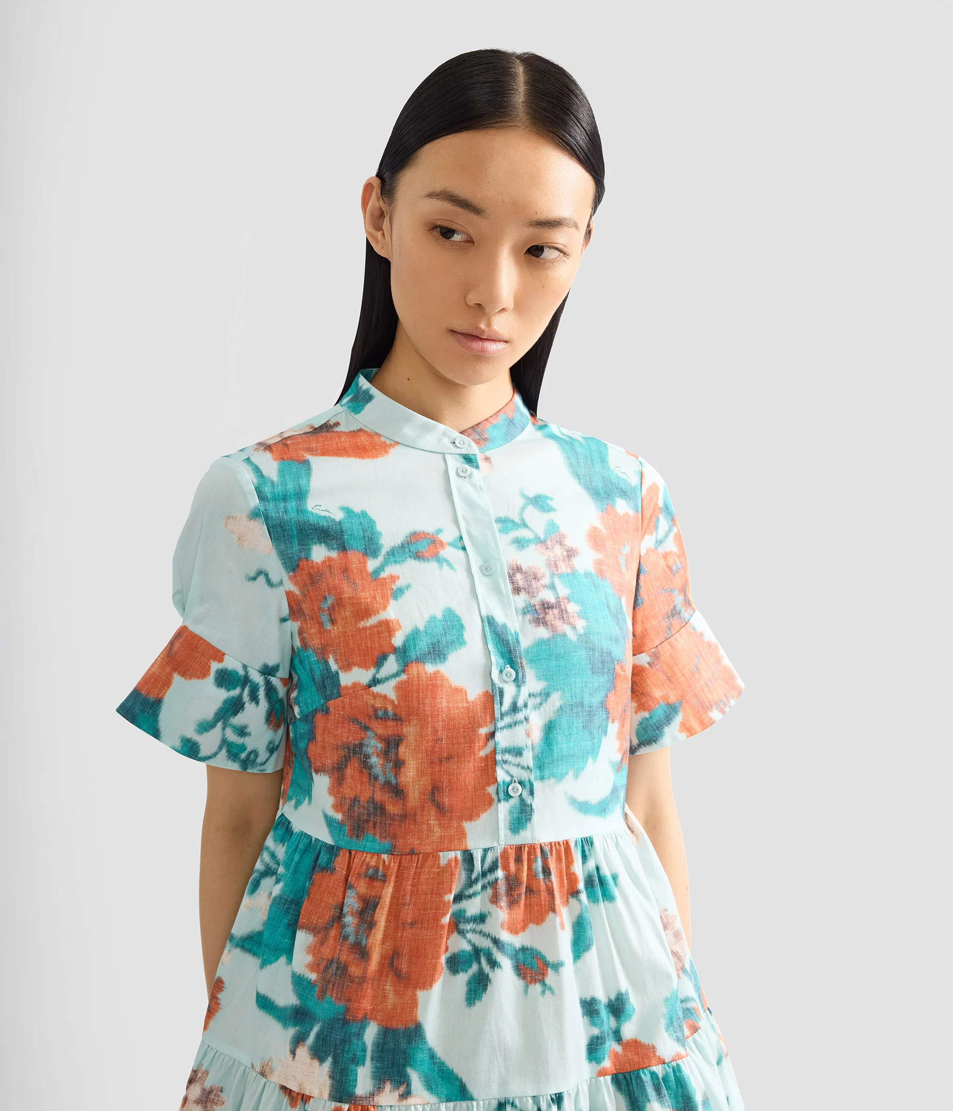 Floral Print Cotton Tiered Mini Dress - Image 4