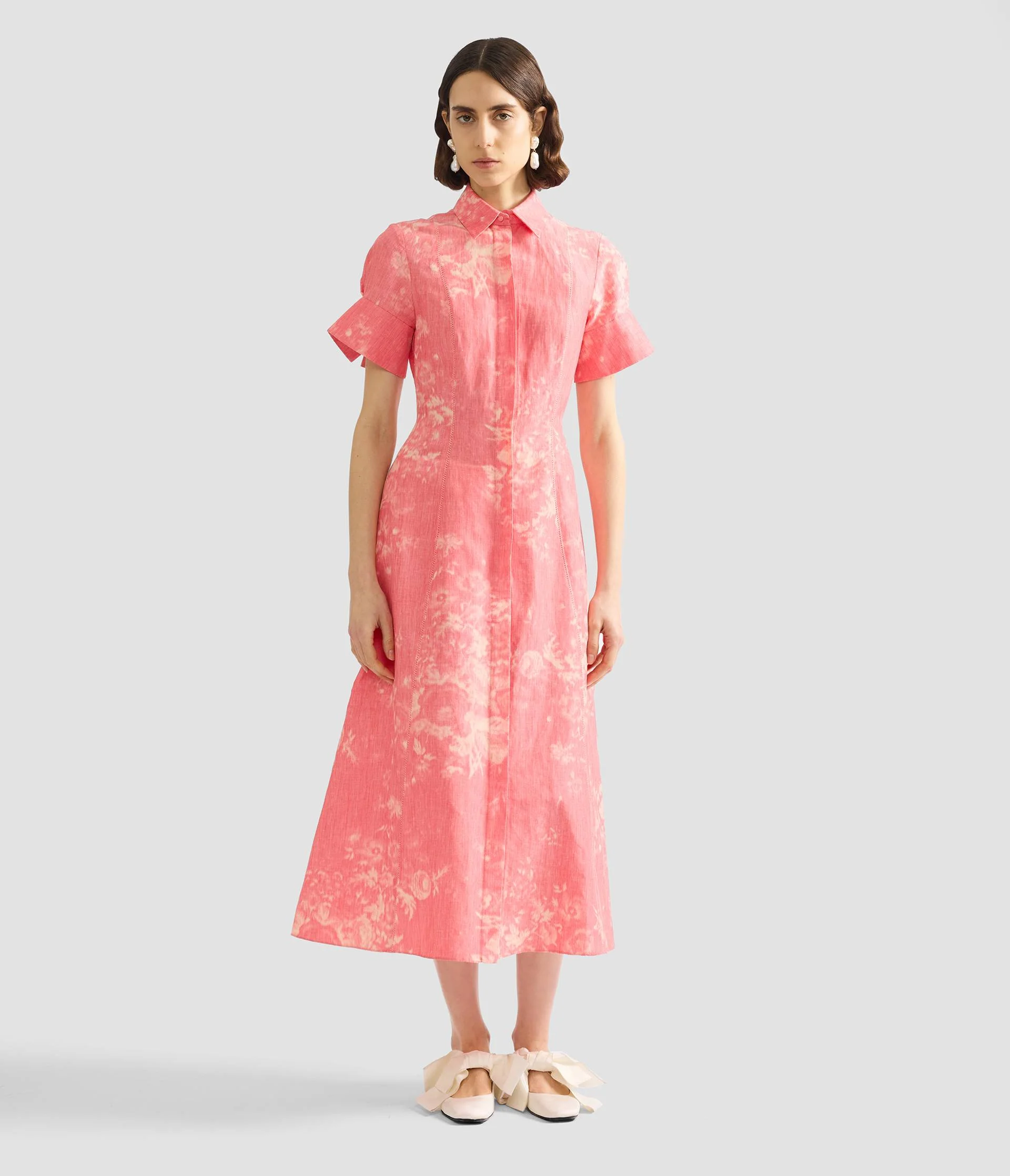 Floral Print Linen Chine Midi Shirt Dress - Image 2
