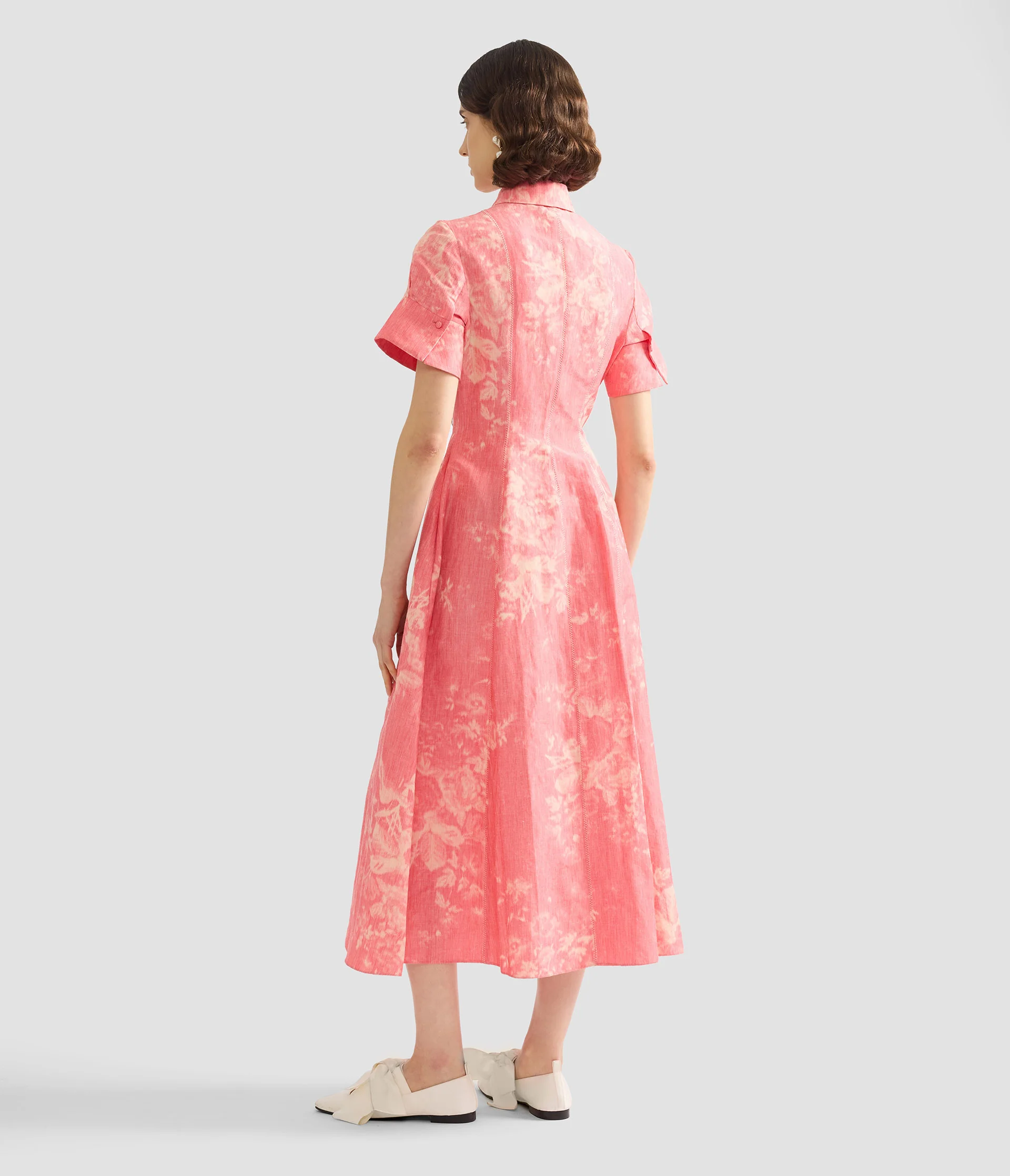 Floral Print Linen Chine Midi Shirt Dress - Image 3