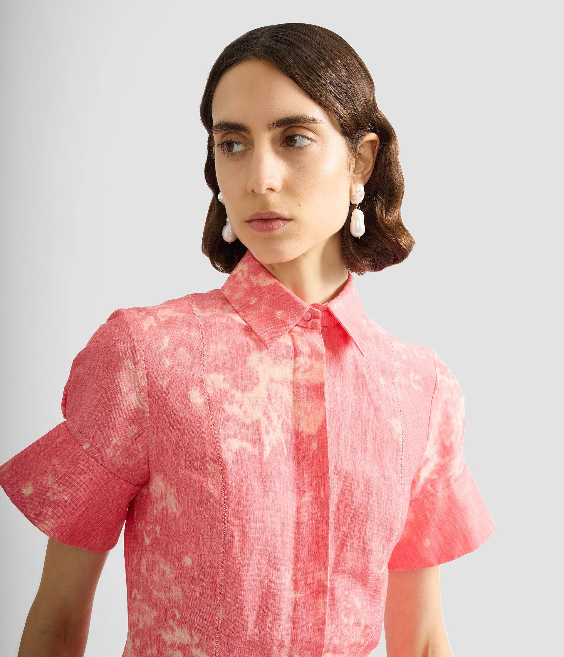 Floral Print Linen Chine Midi Shirt Dress - Image 4