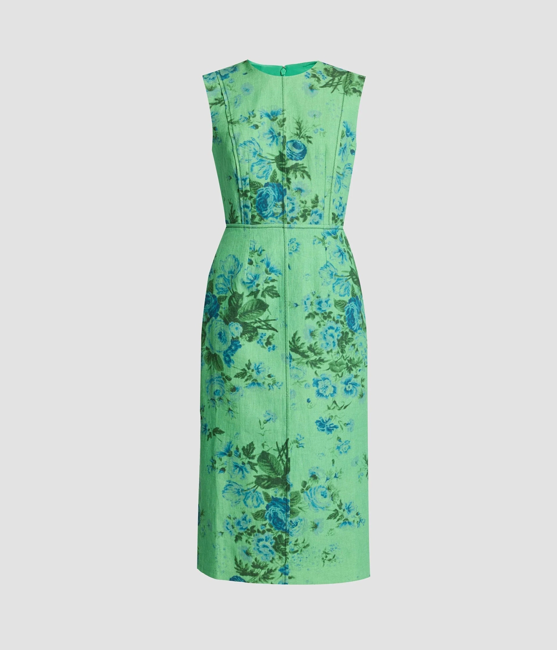 Floral Print Linen Pencil Midi Dress