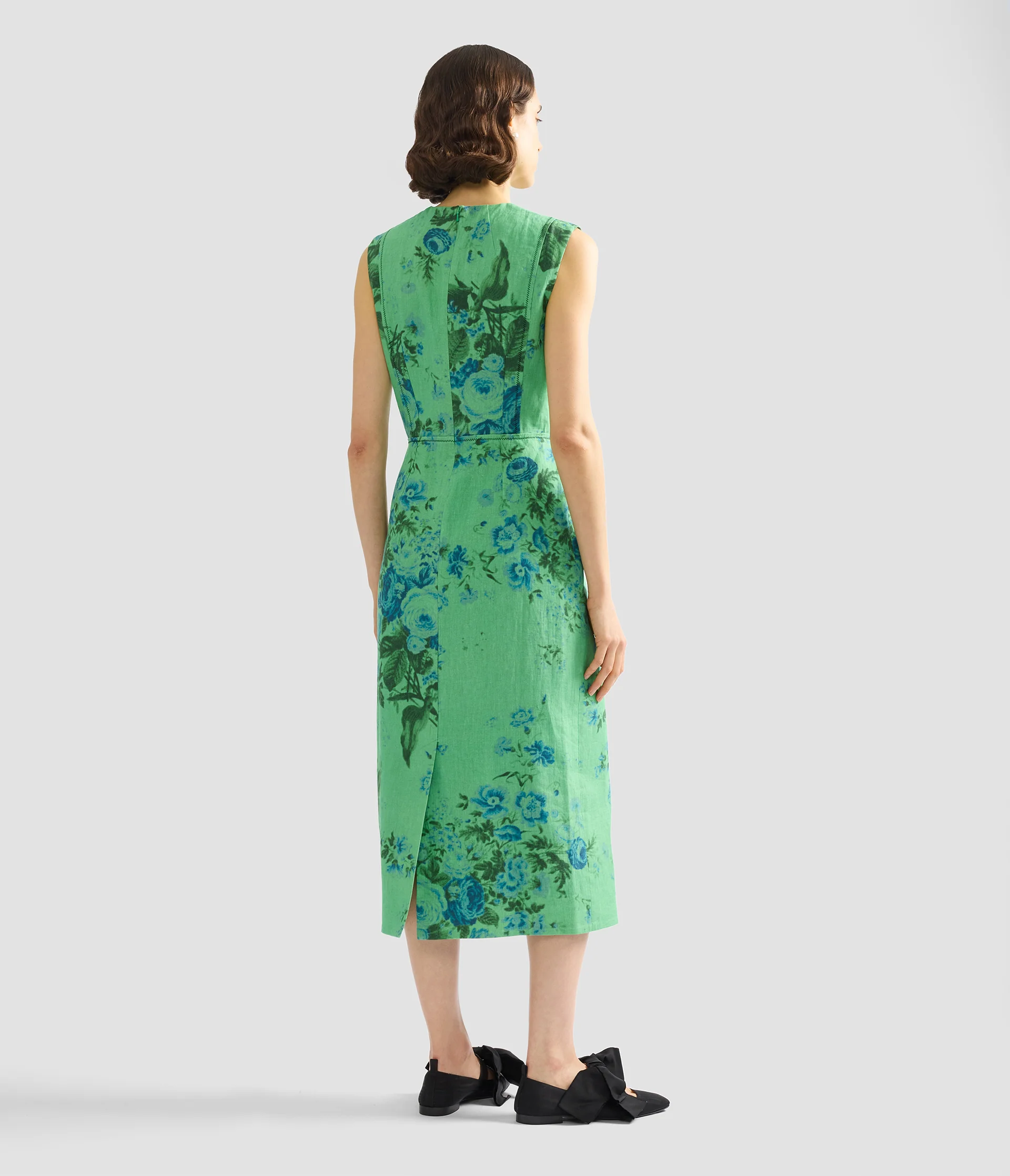 Floral Print Linen Pencil Midi Dress - Image 4