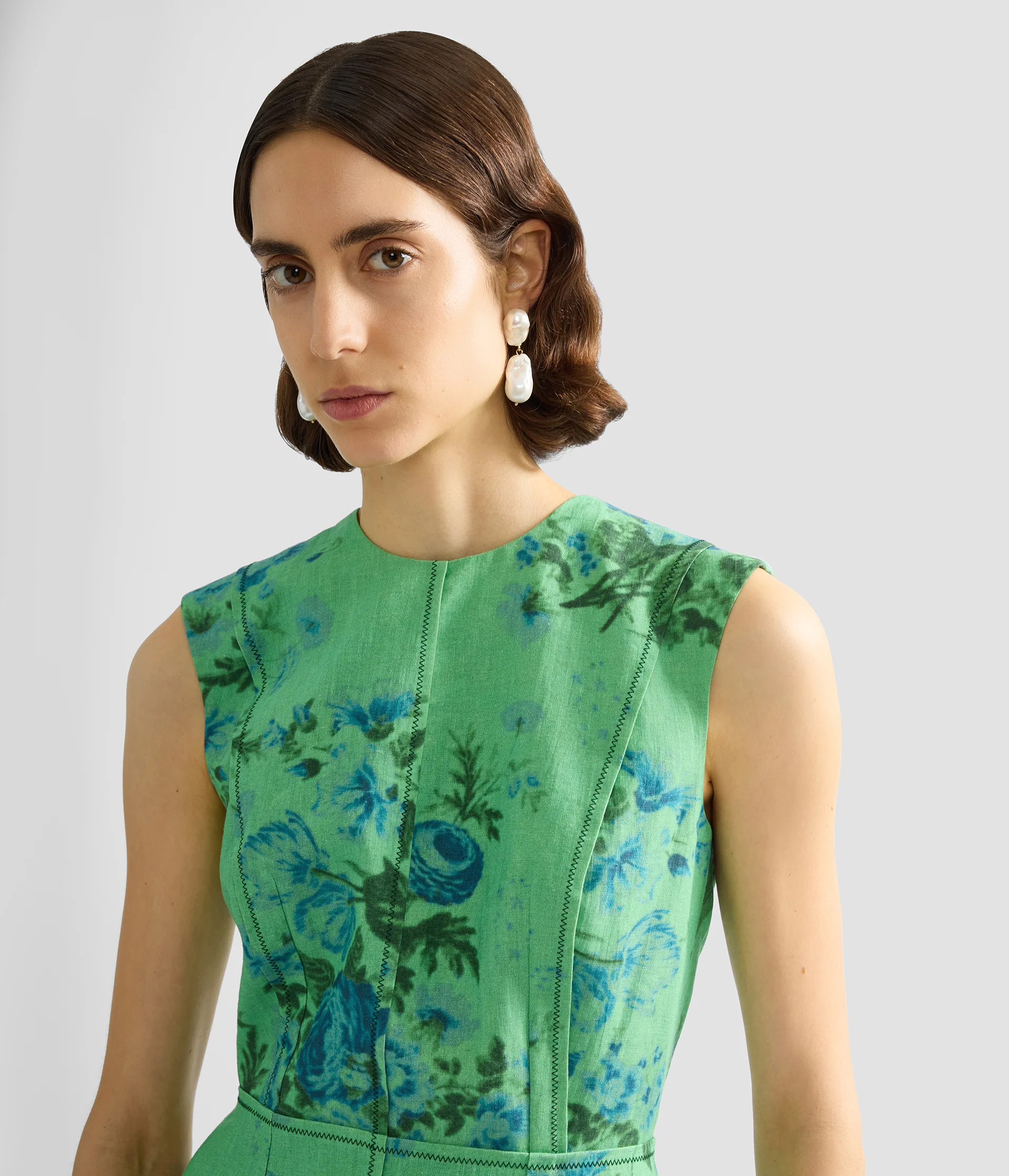 Floral Print Linen Pencil Midi Dress - Image 5