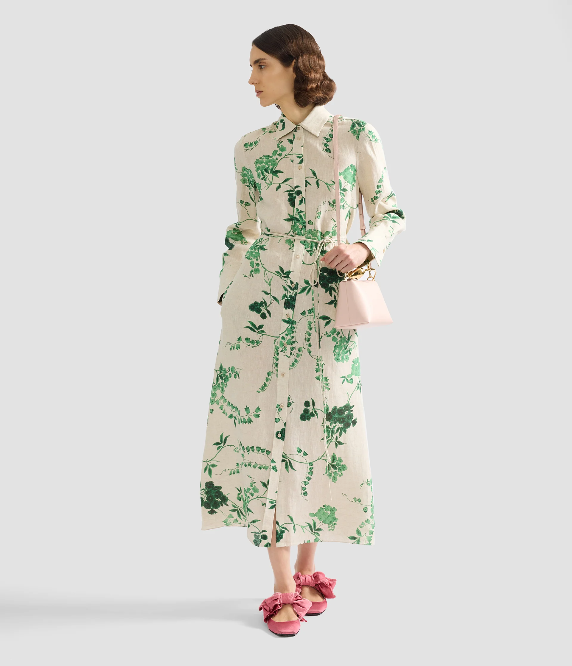 Floral Print Linen Tie-Waisted Midi Dress - Image 2