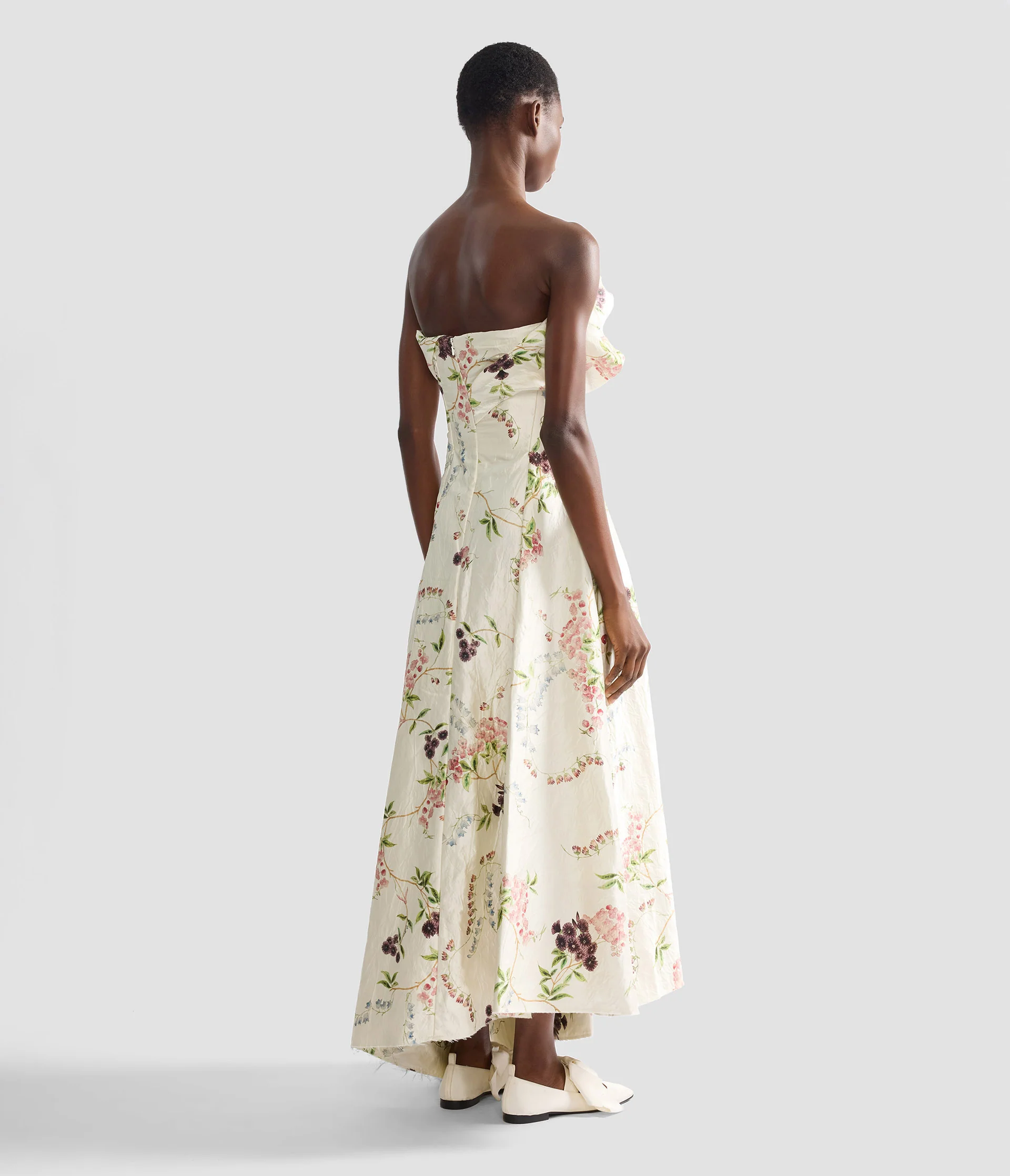 Floral Print Textured Satin Cloud Midi Dress - Image 3