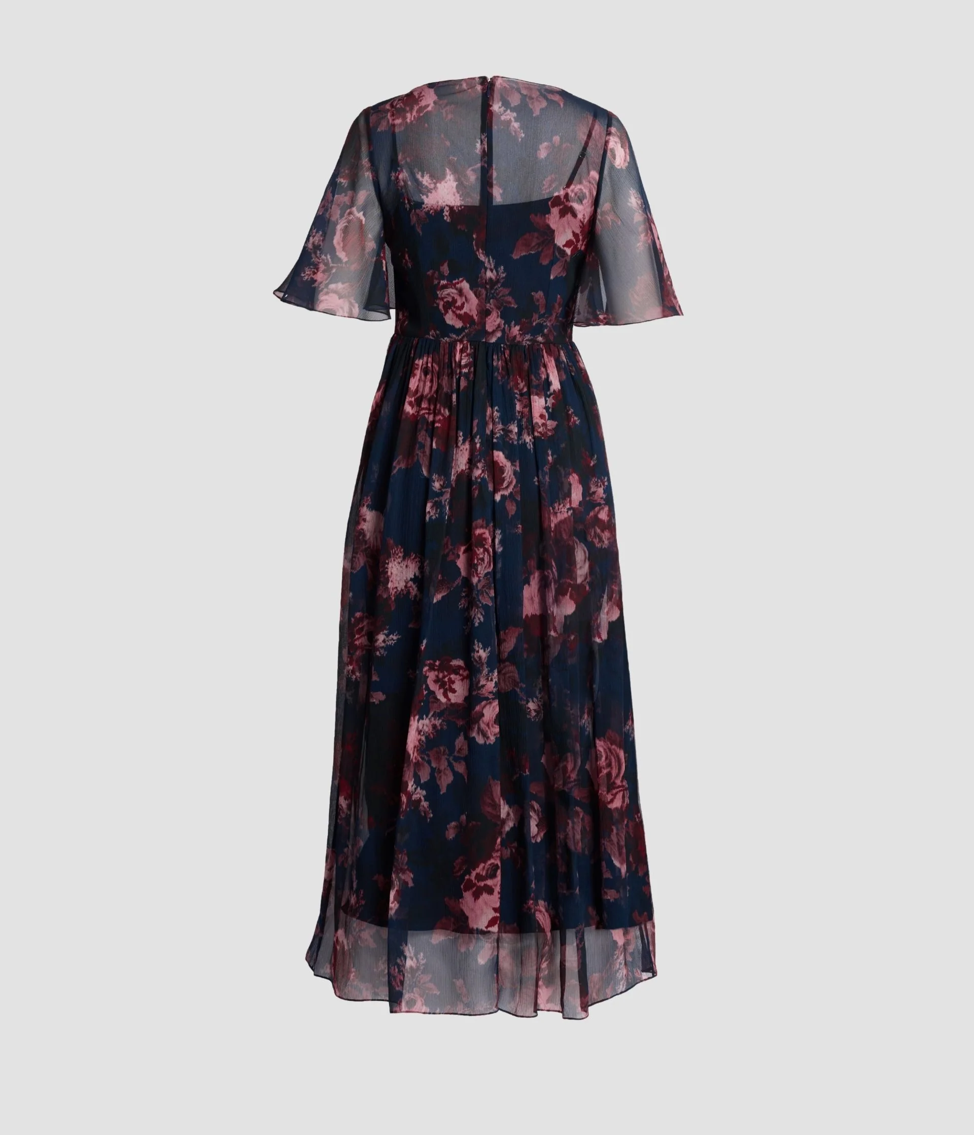 Floral Silk Creponne Short Sleeve Midi Dress - Image 2